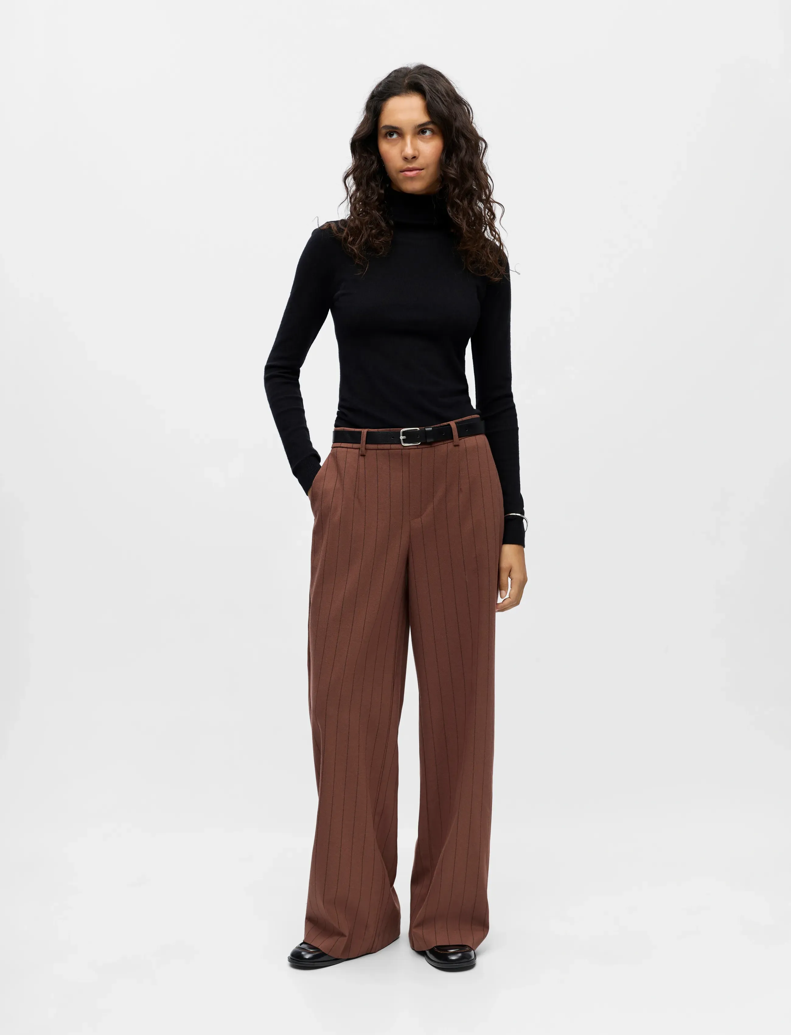 Object Objlisa Wide Pant Aop Noos, Kvinder, Vide Bukser med Elastiktalje, Brun, Str: 36