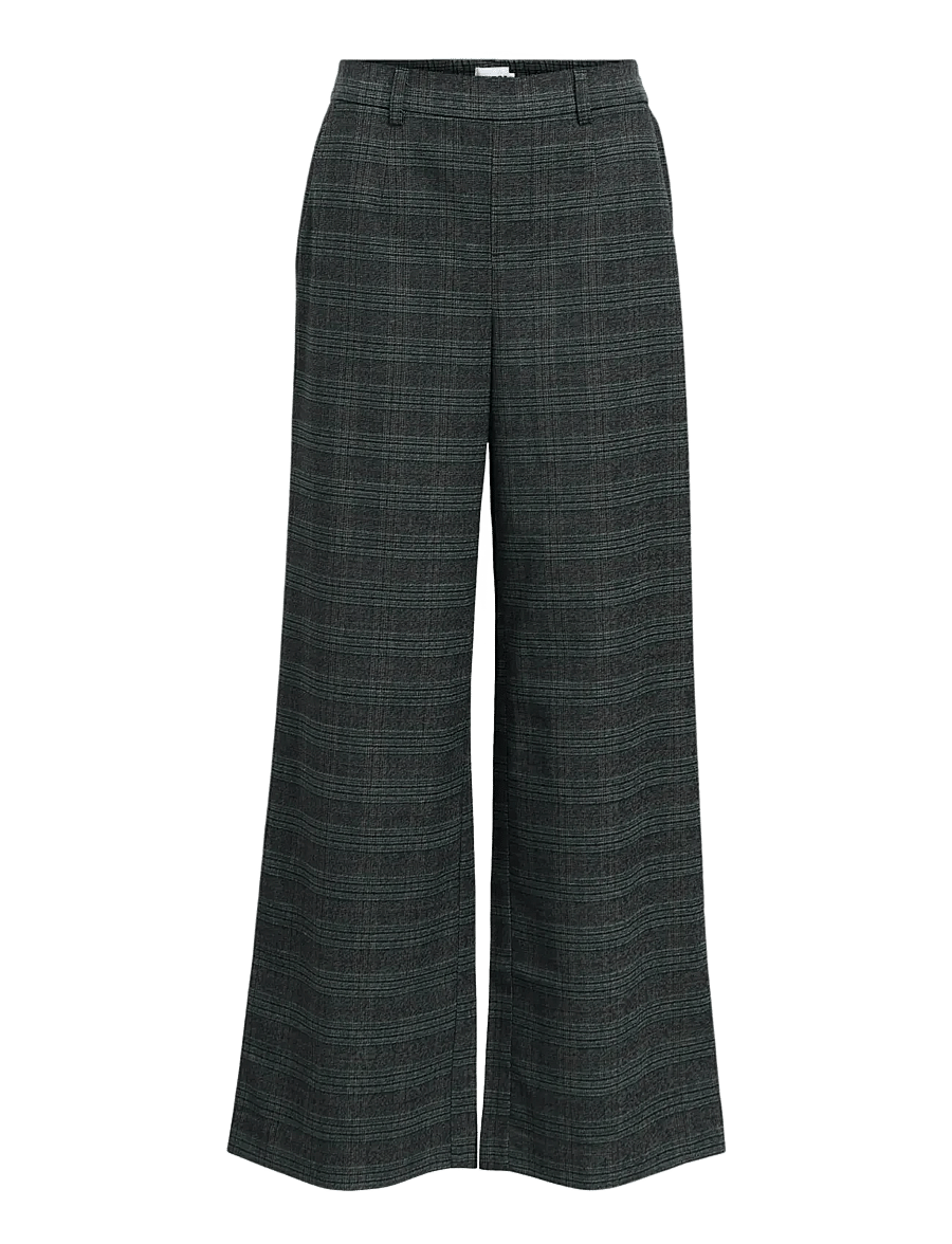 Object - OBJLISA WIDE PANT AOP NOOS - hosen mit weitem bein - dark grey melange - 1