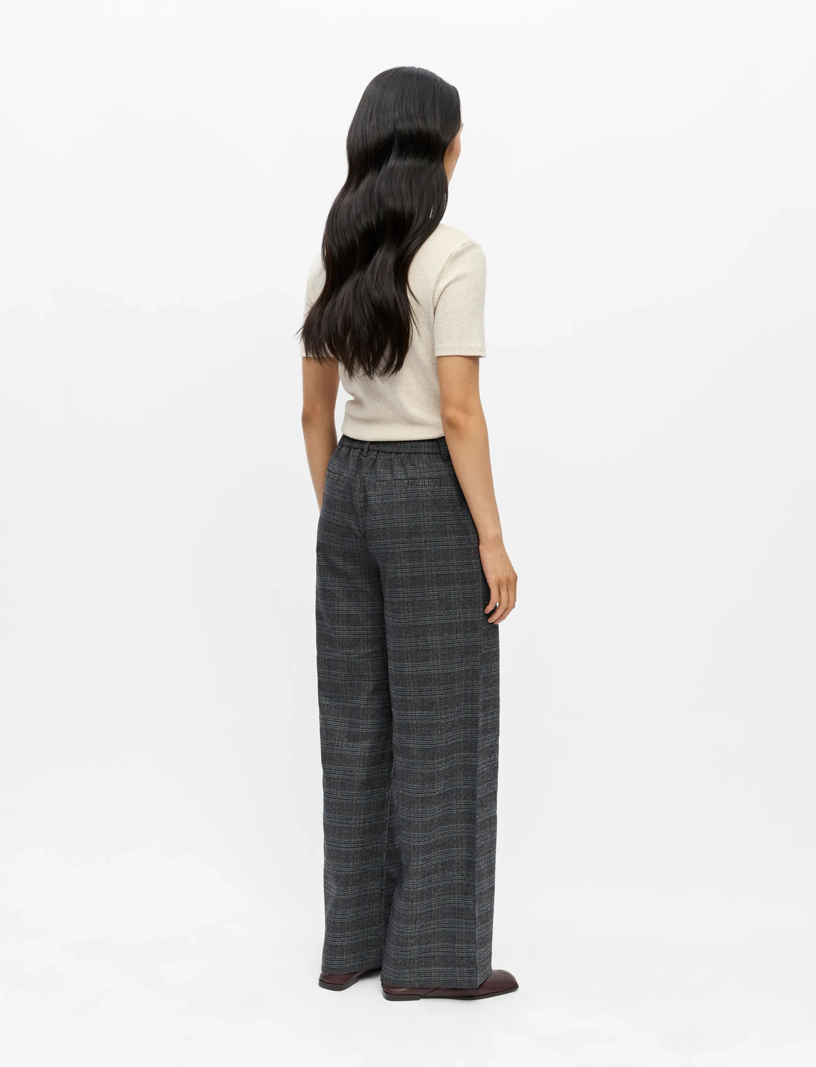 Object - OBJLISA WIDE PANT AOP NOOS - bukser med brede ben - dark grey melange - 2