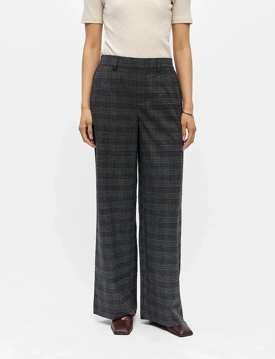 Object - OBJLISA WIDE PANT AOP NOOS - hosen mit weitem bein - dark grey melange - 4