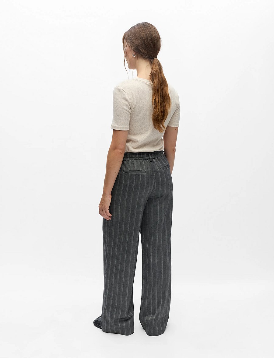 Object - OBJLISA WIDE PANT AOP NOOS - hosen mit weitem bein - medium grey melange - 2