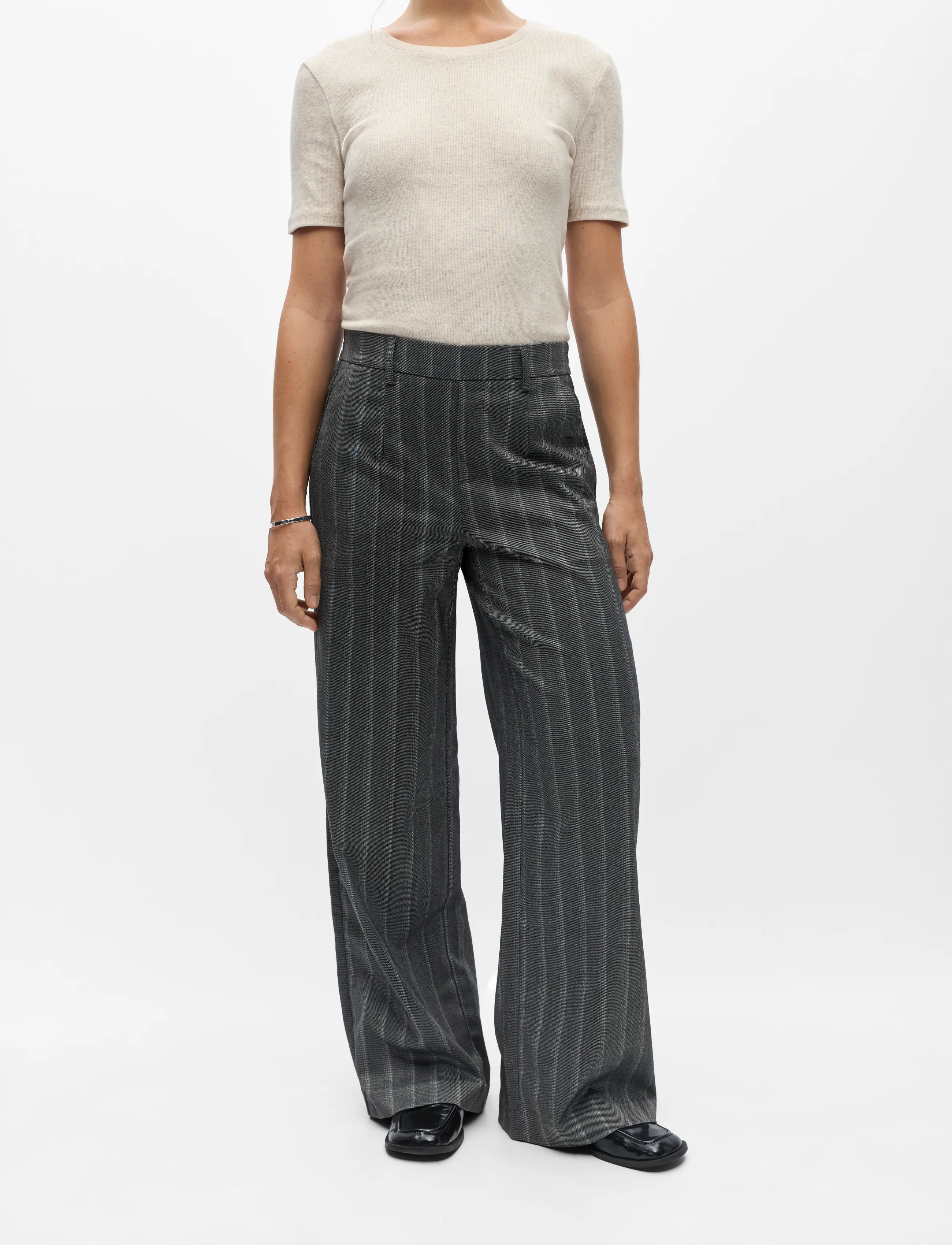 Object - OBJLISA WIDE PANT AOP NOOS - laia säärega püksid - medium grey melange - 4