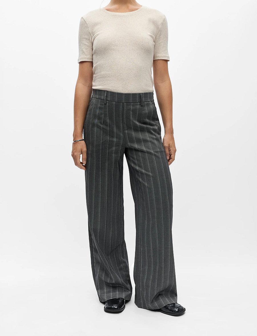 Object - OBJLISA WIDE PANT AOP NOOS - hosen mit weitem bein - medium grey melange - 4