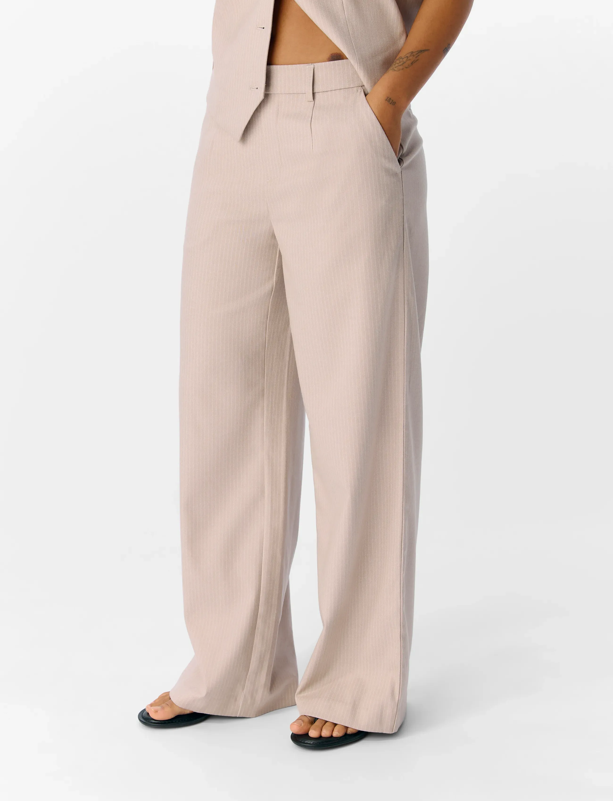 Object OBJLISA WIDE PANT AOP NOOS - Kläder - SANDSHELL / beige