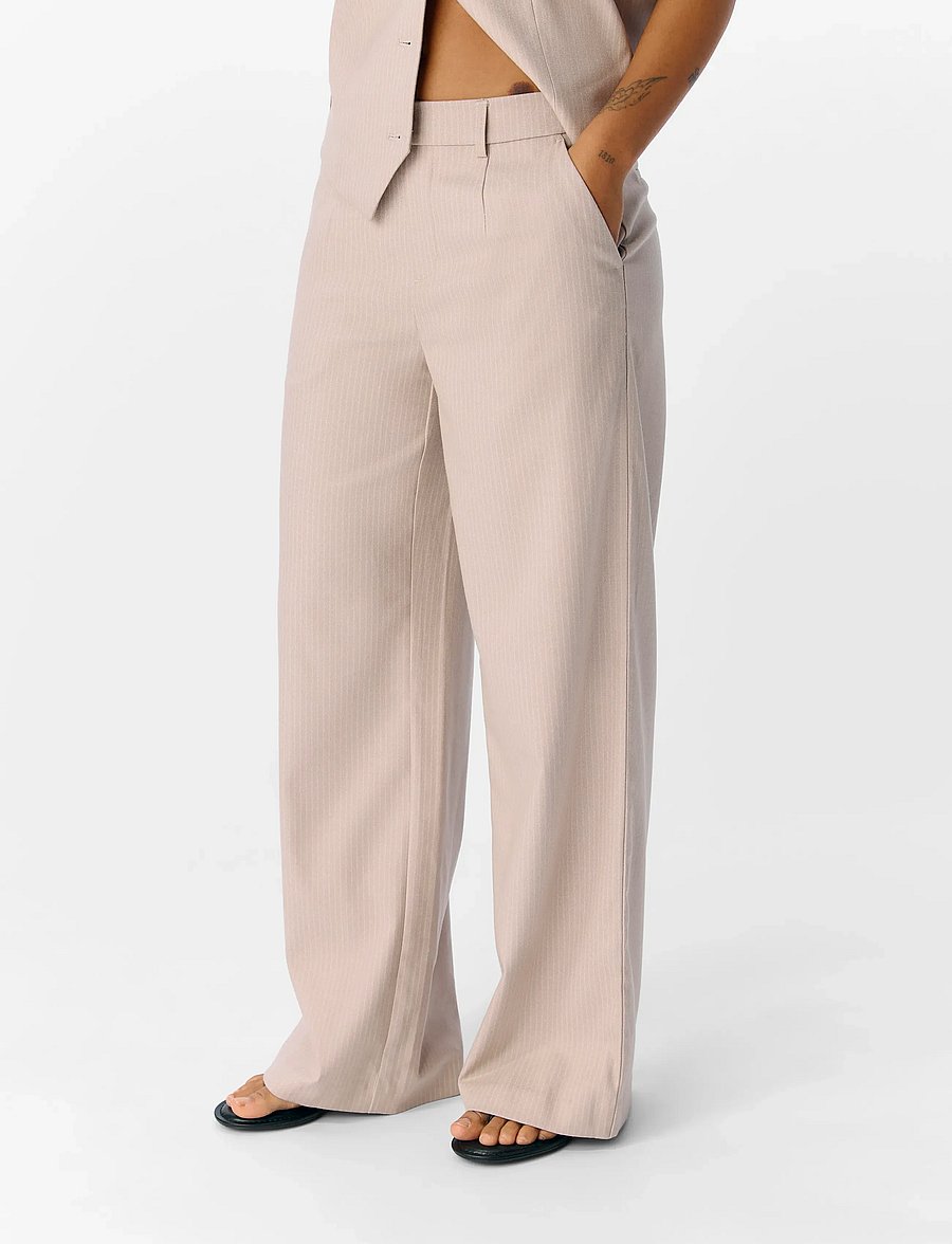 Object - OBJLISA WIDE PANT AOP NOOS - hosen mit weitem bein - sandshell - 0