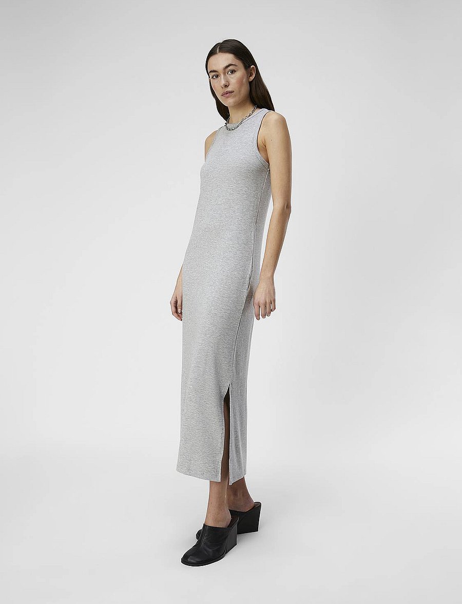 Object - OBJJAMIE S/L LONG DRESS NOOS - midikleider - light grey melange - 5