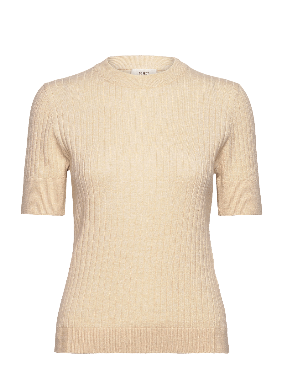 Object - OBJNOELLE S/S KNIT T-SHIRT NOOS - t-särgid - sandshell - 1