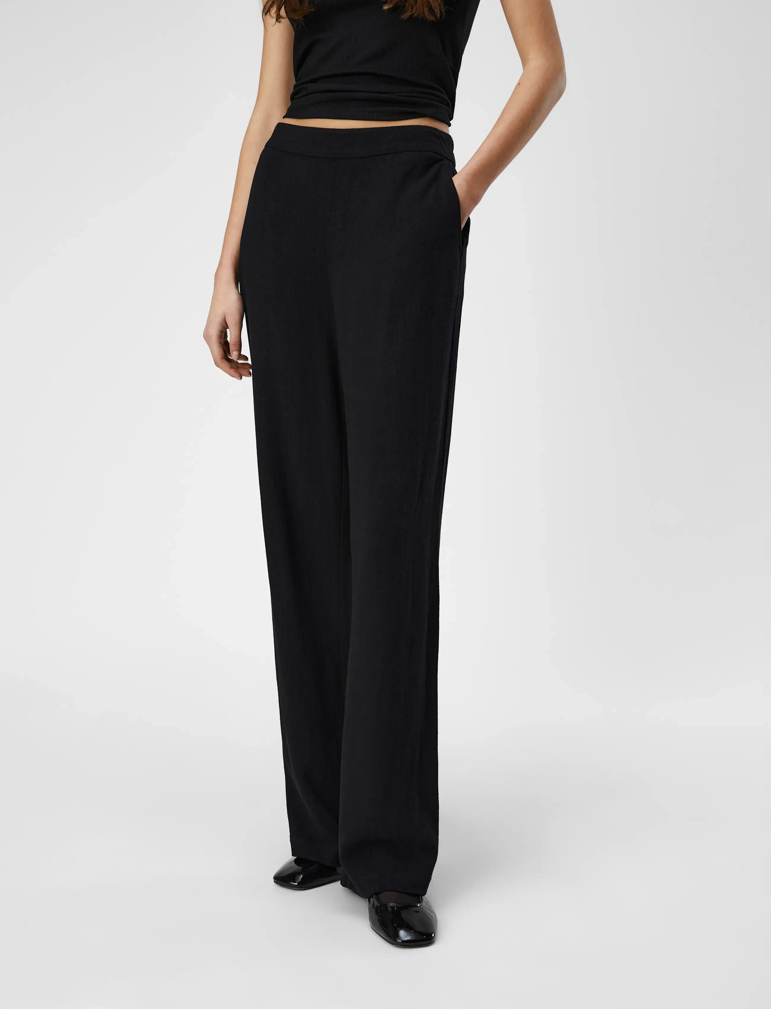 Object Objsanne Aline Wide Pant Noos, Kvinder, Vide Ben Bukser, Sort, Str: 40