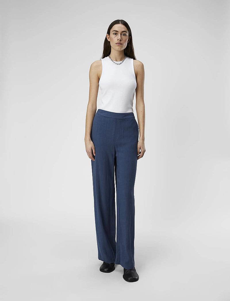 Object - OBJSANNE ALINE WIDE PANT NOOS - hosen mit weitem bein - dark denim - 4