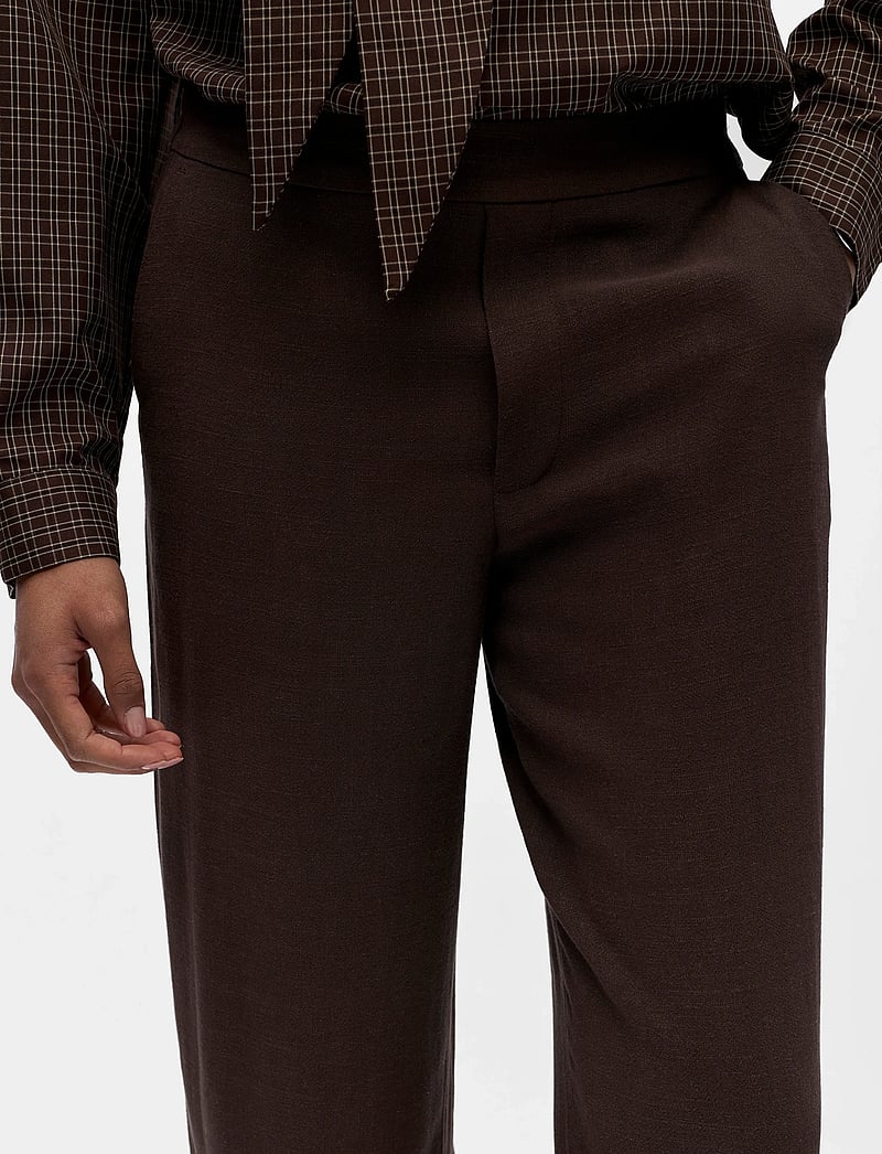 Object - OBJSANNE ALINE WIDE PANT NOOS - spodnie szerokie - seal brown - 3