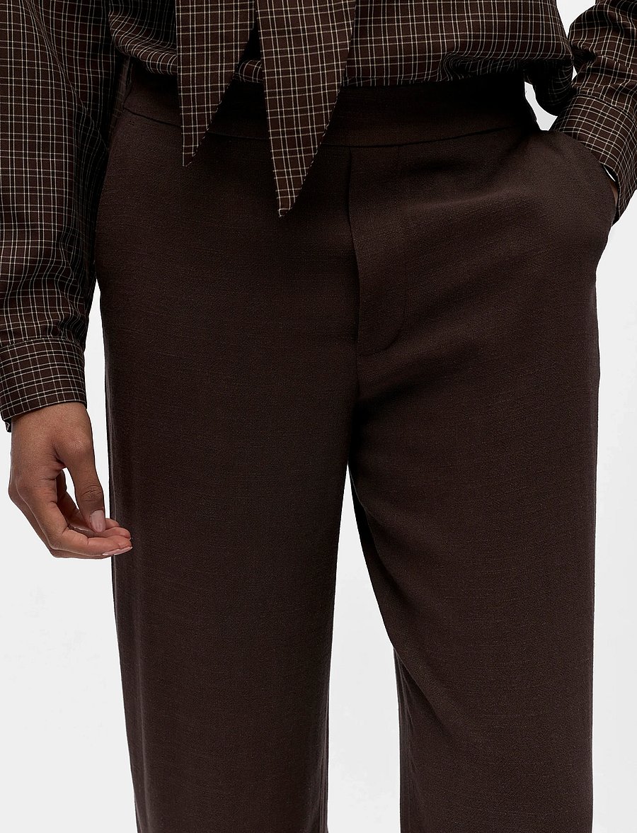 Object - OBJSANNE ALINE WIDE PANT NOOS - bukser med brede ben - seal brown - 3