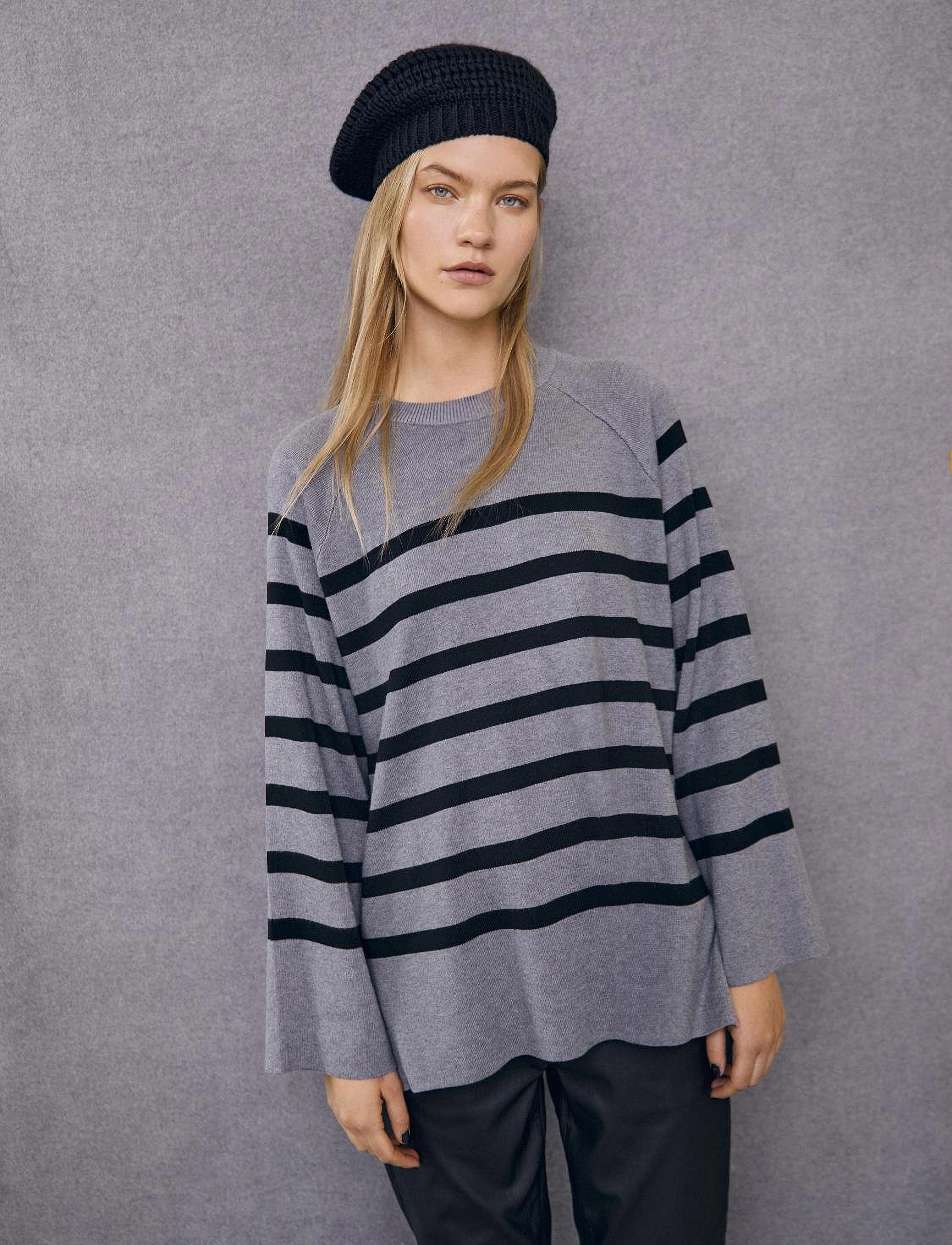 Object Objester Ls Knit Top Noos, Kvinder, Langærmet Stribet Strikket Top, Grå, Str: XS