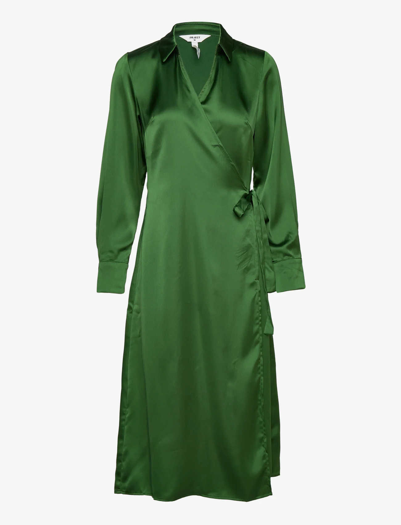 Object - OBJSATEEN TANIA LS WRAP DRESS A DIV - shirt dresses - artichoke green - 0