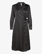 OBJSATEEN TANIA LS WRAP DRESS A DIV - BLACK