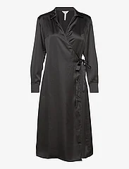 Object - OBJSATEEN TANIA LS WRAP DRESS A DIV - shirt dresses - black - 0