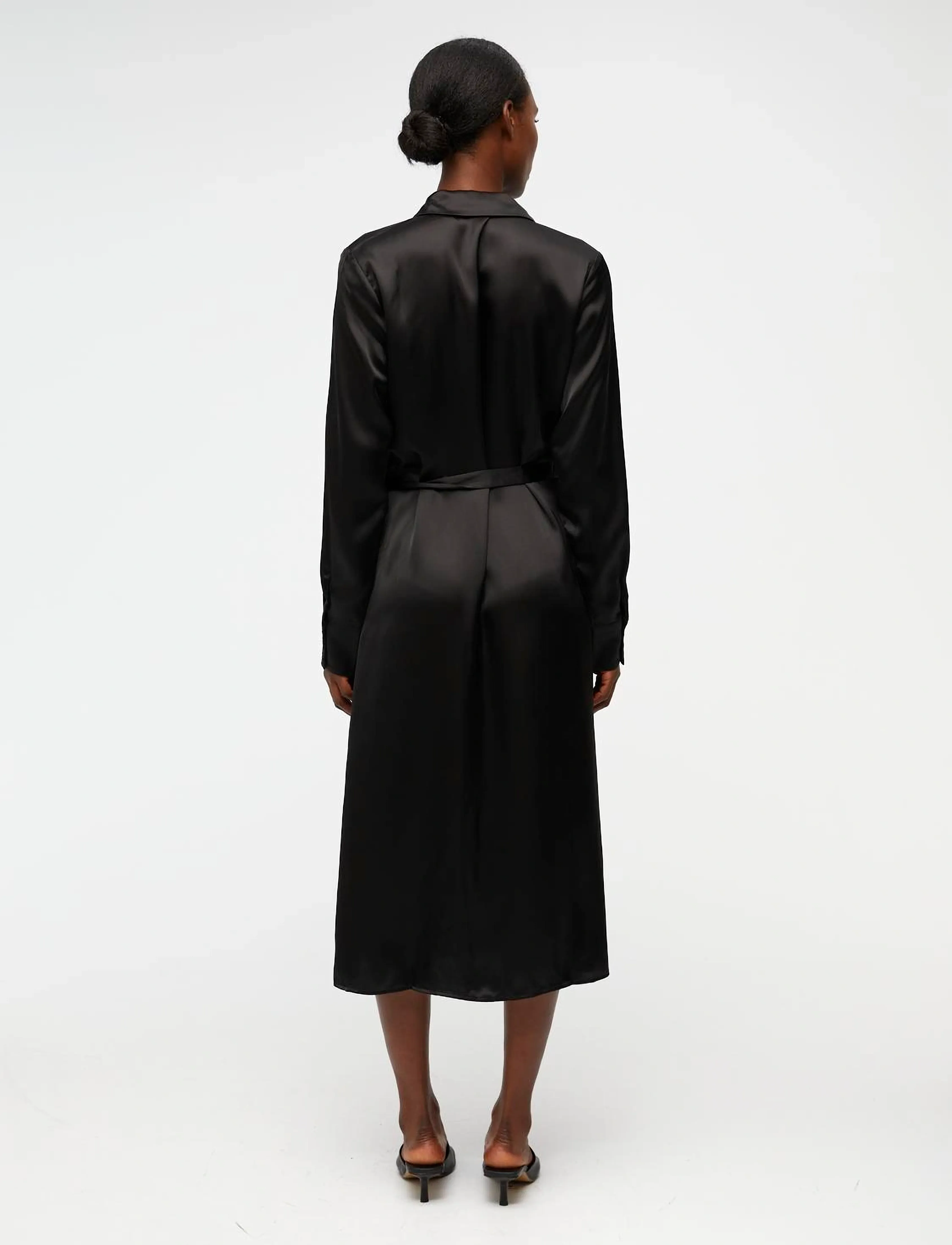 Object - OBJSATEEN TANIA LS WRAP DRESS A DIV - skjortekjoler - black - 3