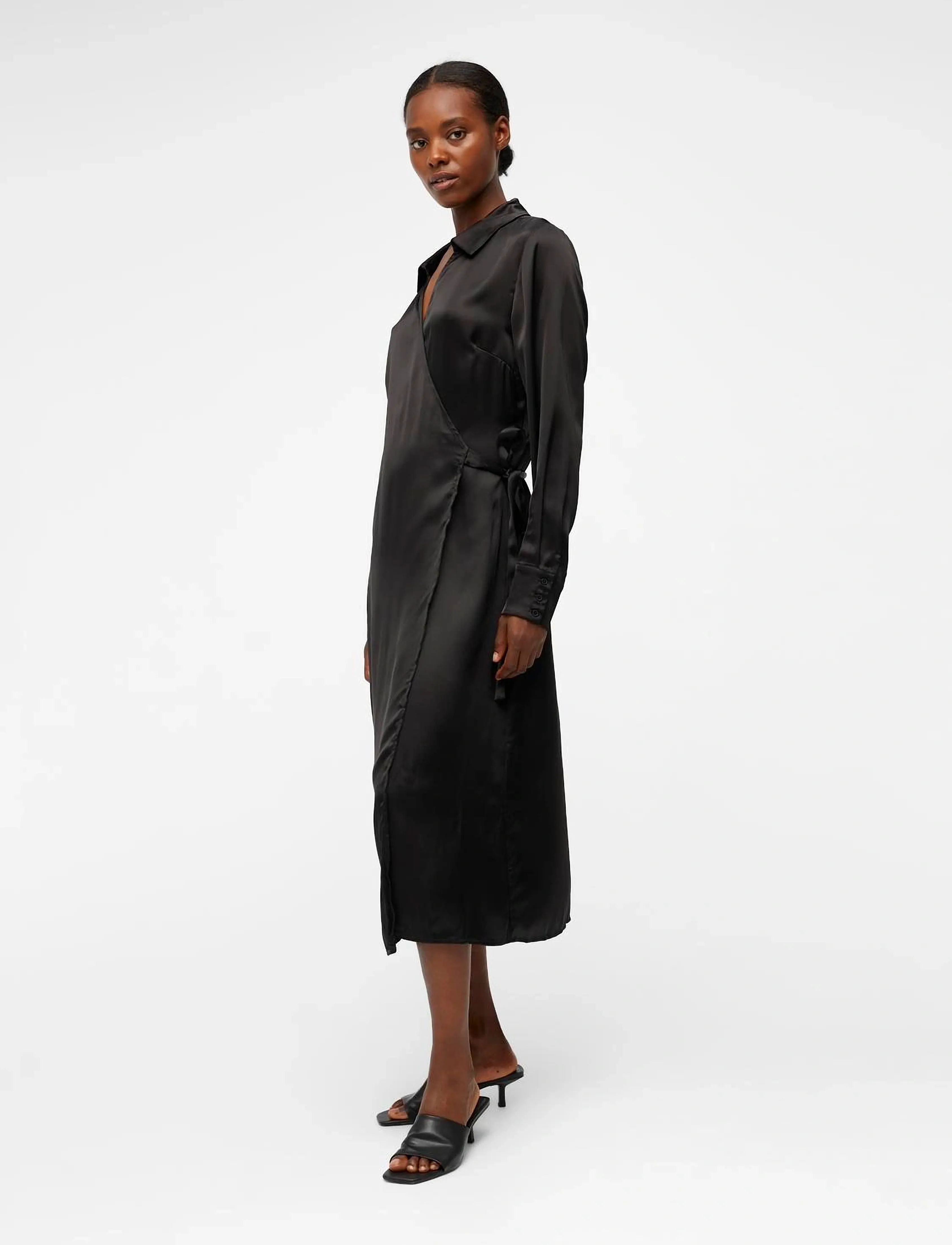 Object - OBJSATEEN TANIA LS WRAP DRESS A DIV - skjortekjoler - black - 4