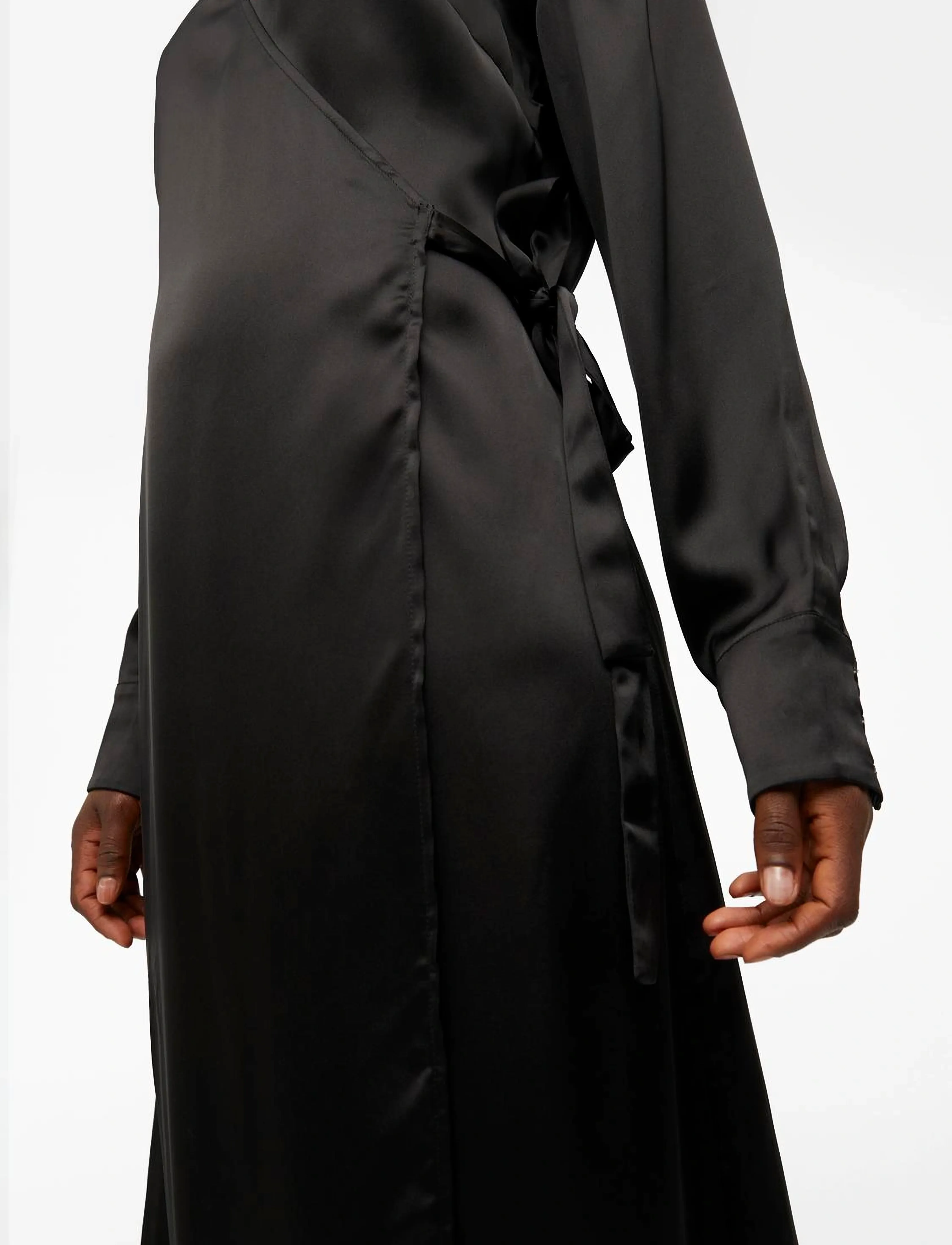 Object - OBJSATEEN TANIA LS WRAP DRESS A DIV - skjortekjoler - black - 5