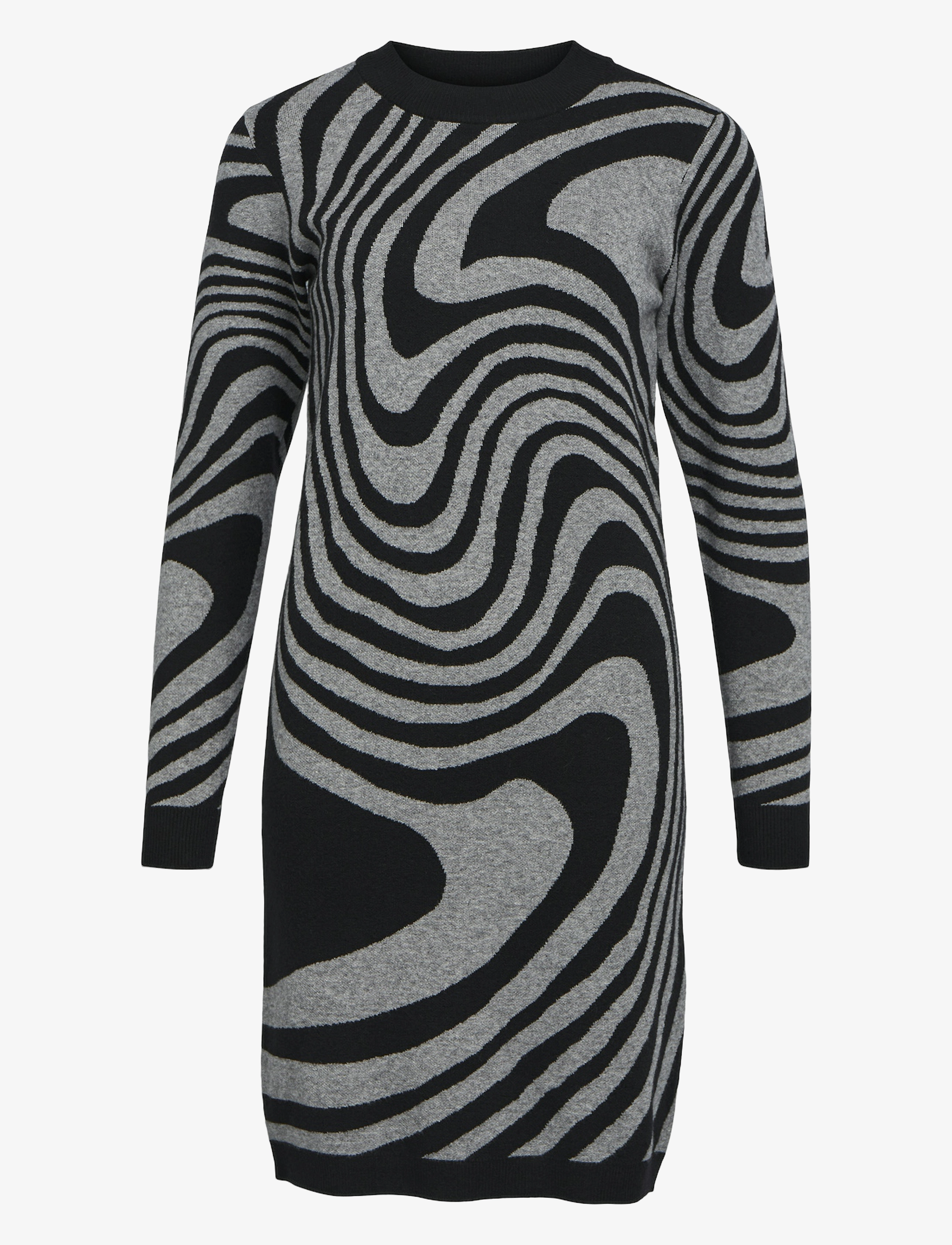 OBJECT Objray L/S Knit Kleid Aop Noos Schwarz - S - Damen