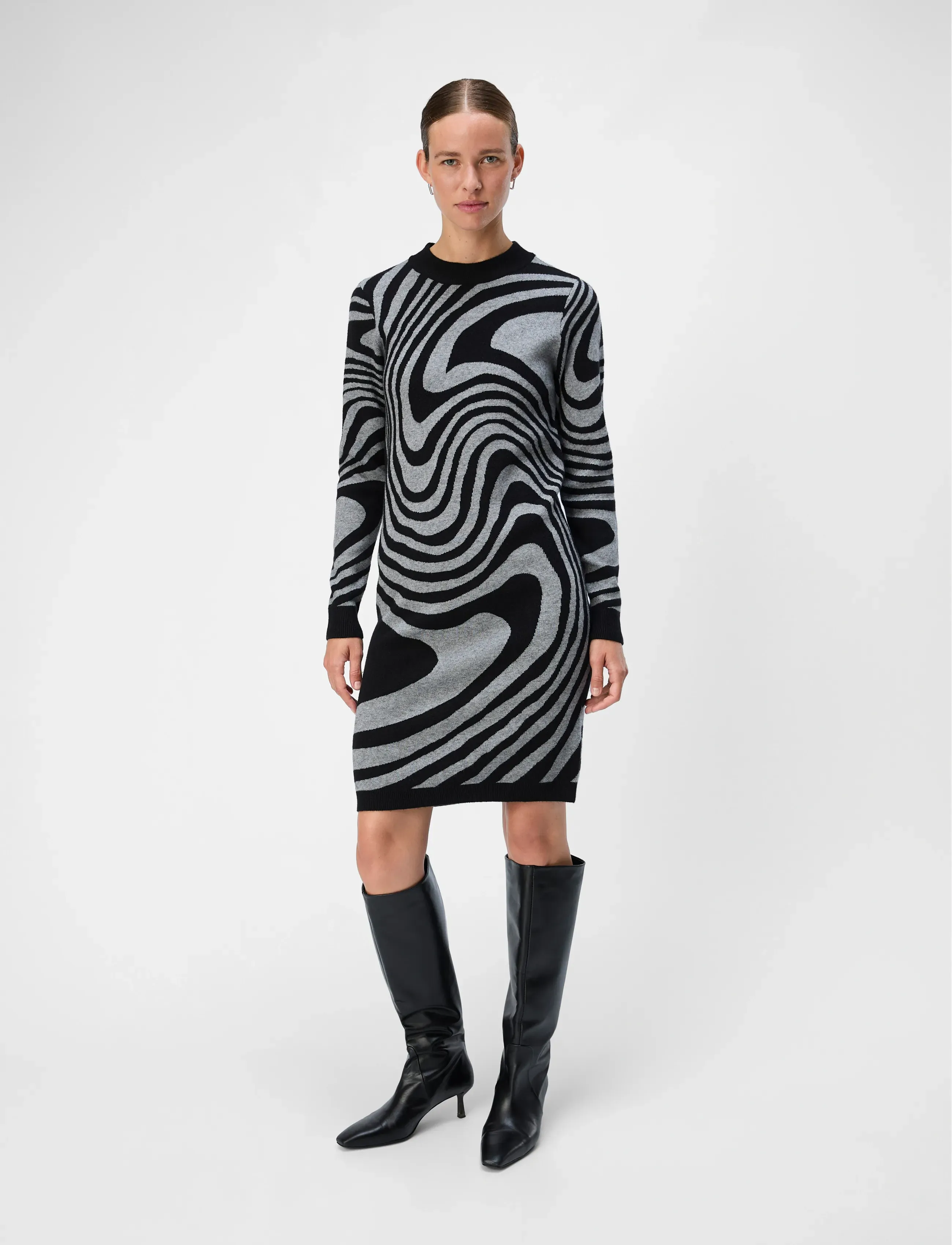 Object - OBJRAY L/S  KNIT DRESS AOP NOOS - sukienki krótkie - black - 3