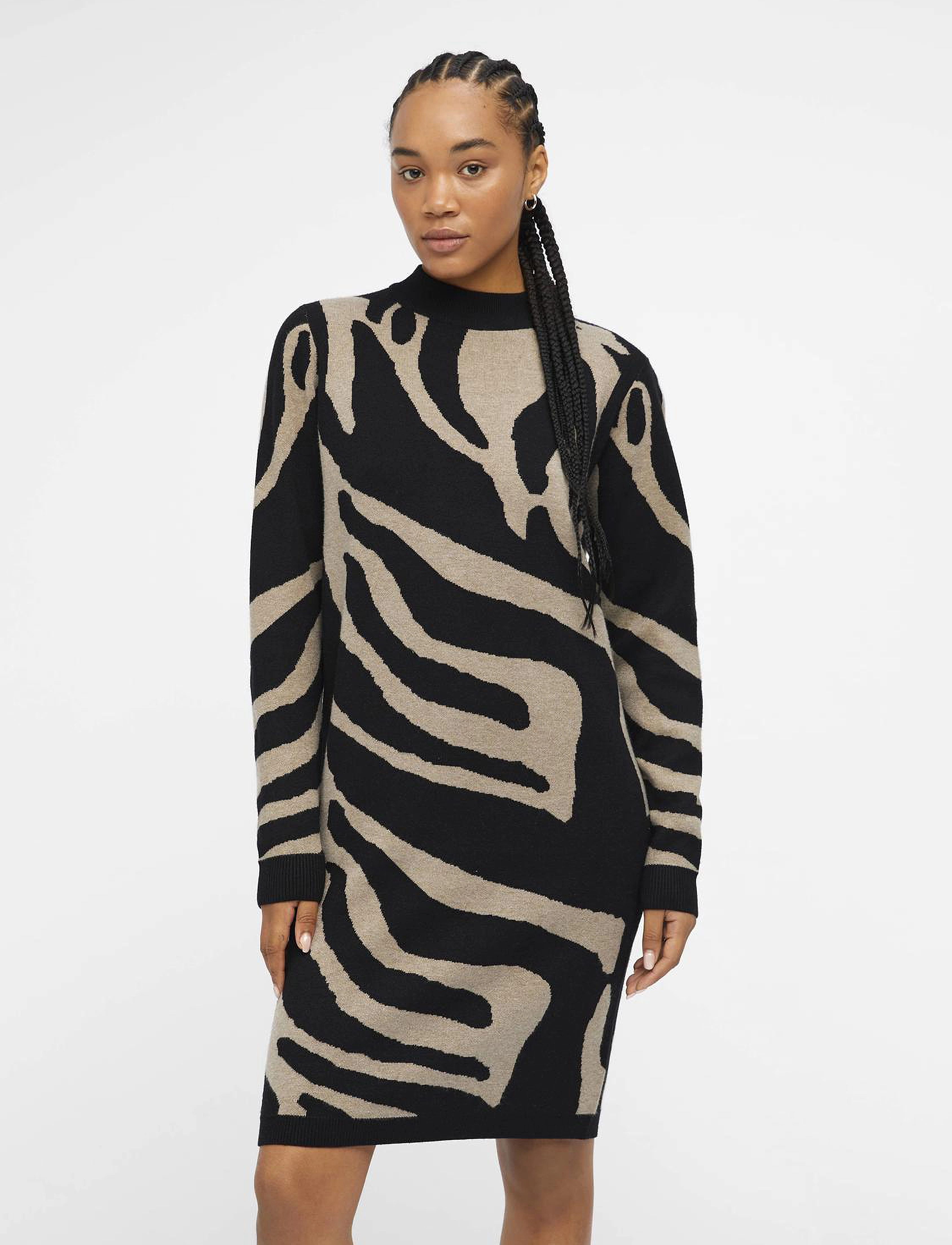 Object OBJRAY L/S  KNIT DRESS AOP NOOS - Kleider - BLACK / black
