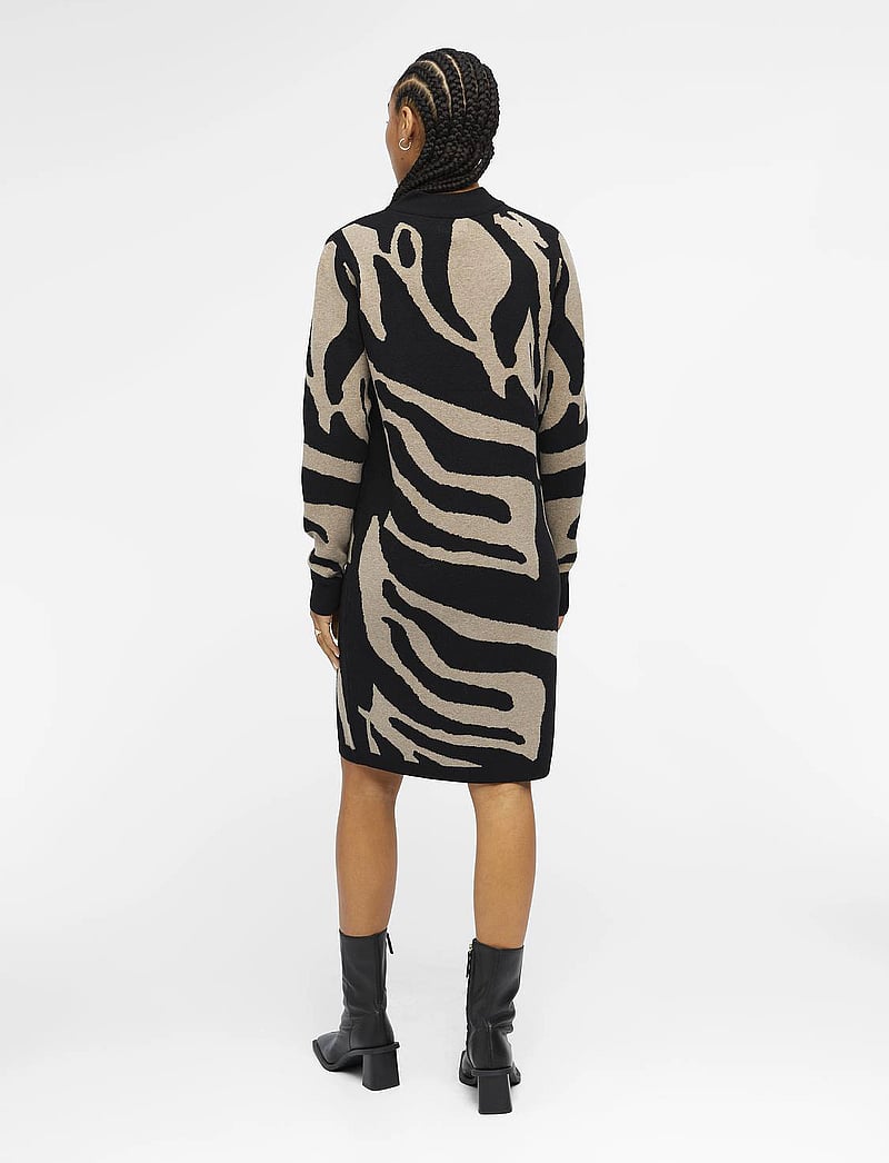 Object - OBJRAY L/S KNIT DRESS AOP NOOS - stickade klänningar - black - 3