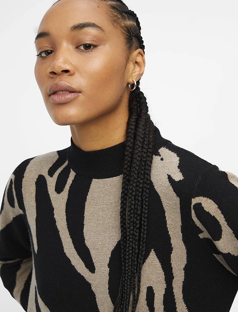 Object - OBJRAY L/S KNIT DRESS AOP NOOS - stickade klänningar - black - 5