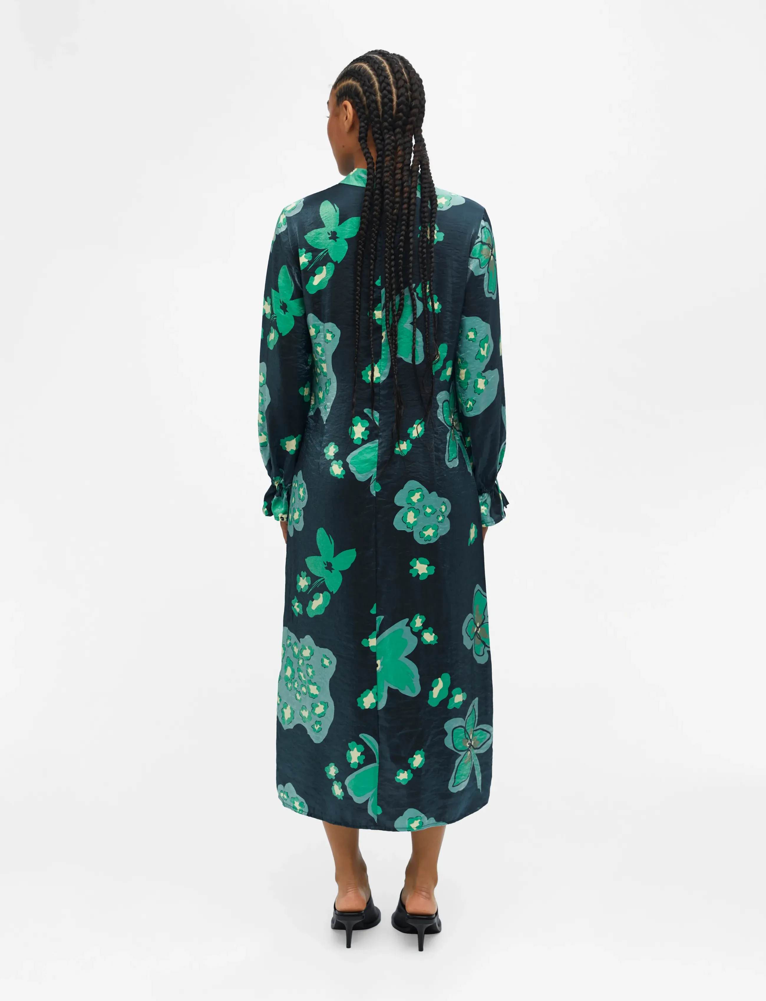 Object - OBJFLORA L/S LONG DRESS 125 - midiklänningar - black - 3