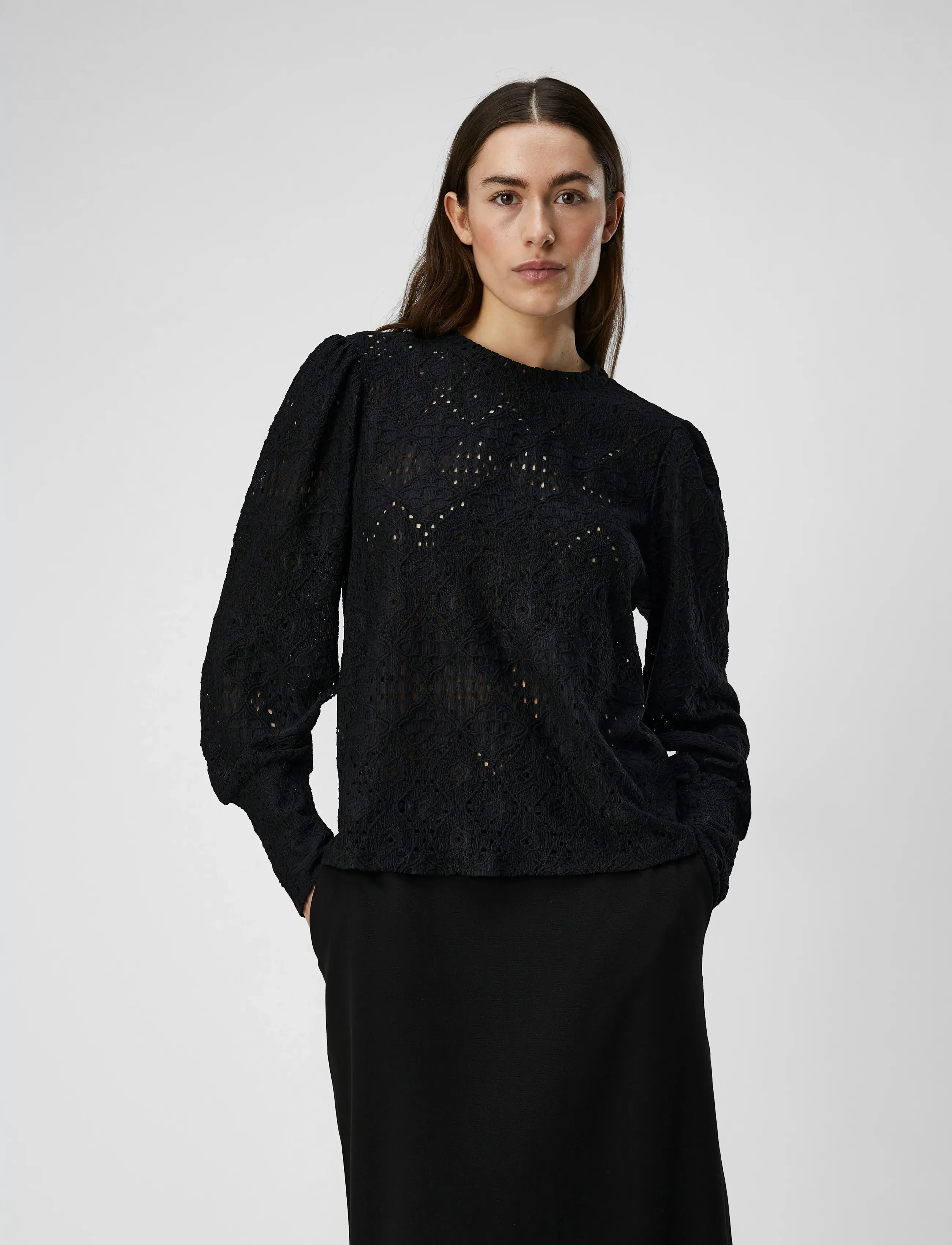 Object Objfeodora L/S Top Noos, L, Blouses, Schwarz - Long-sleeved, Frauen