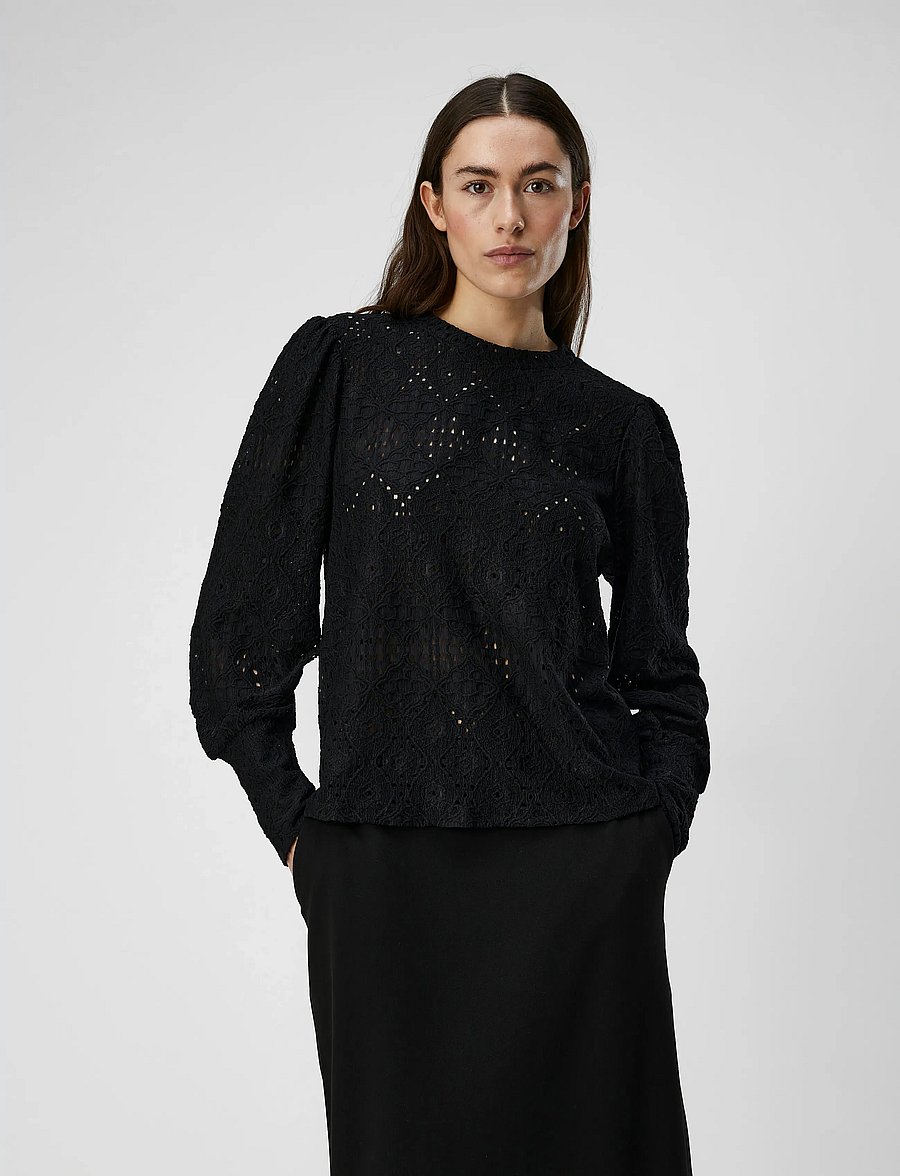 Object - OBJFEODORA L/S TOP NOOS - pikkade varrukatega pluusid - black - 0