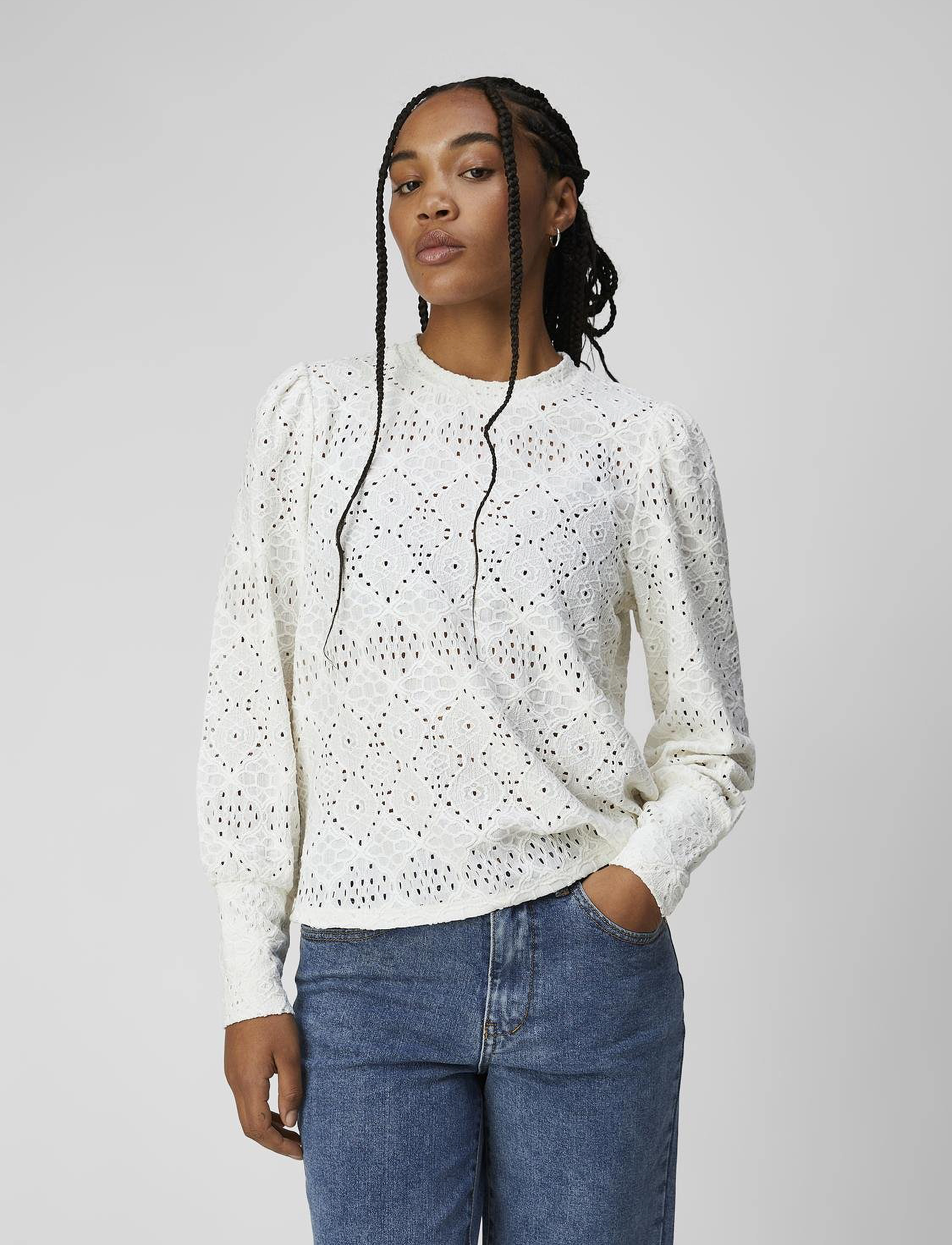 Object Objfeodora L/S Top Noos, M, Blouses, Weiß - Long-sleeved, Frauen