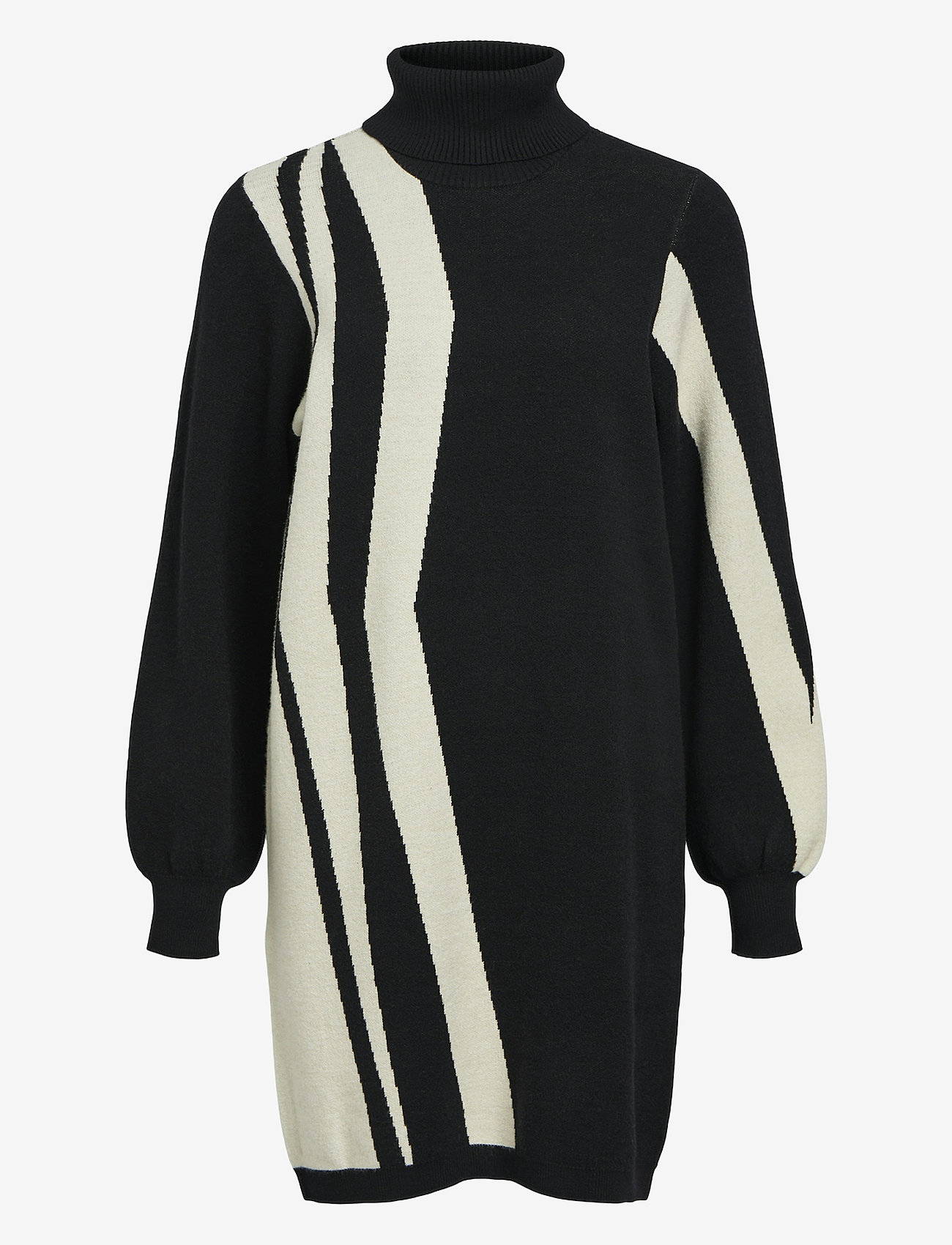 Object - OBJRAY L/S KNIT ROLLNECK DRESS AOP NOOS - stickade klänningar - black - 0