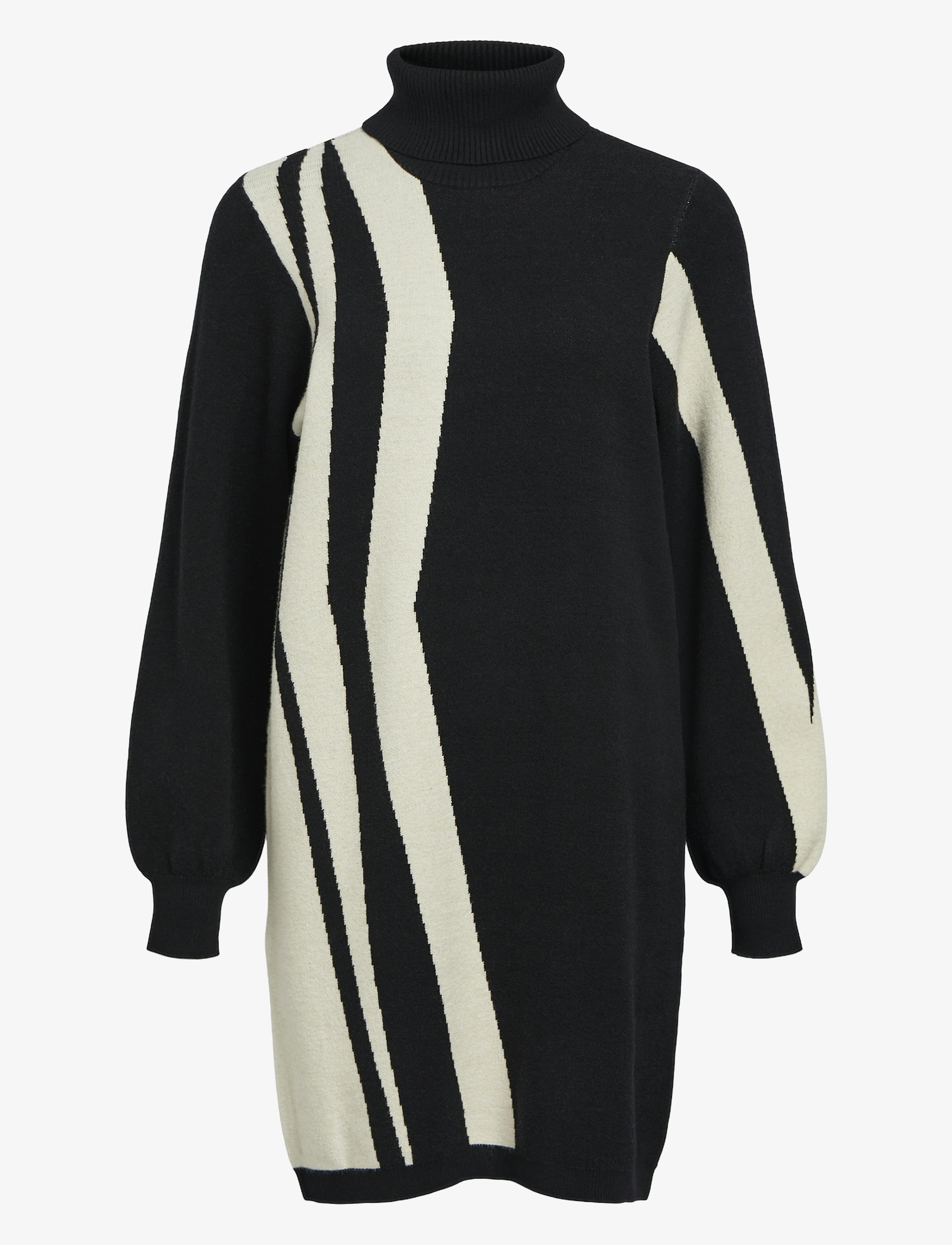 Object OBJRAY L/S KNIT ROLLNECK DRESS AOP NOOS - Kleider - BLACK / black