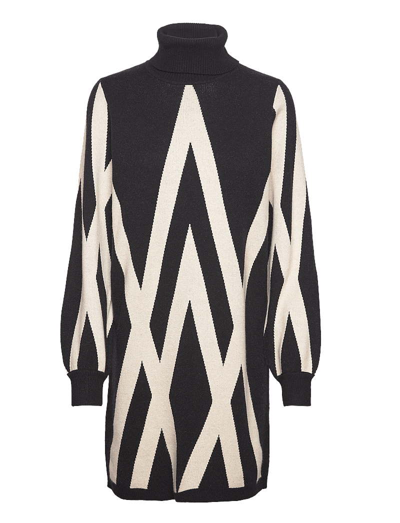 Object - OBJRAY L/S KNIT ROLLNECK DRESS AOP NOOS - kootud kleidid - black - 1