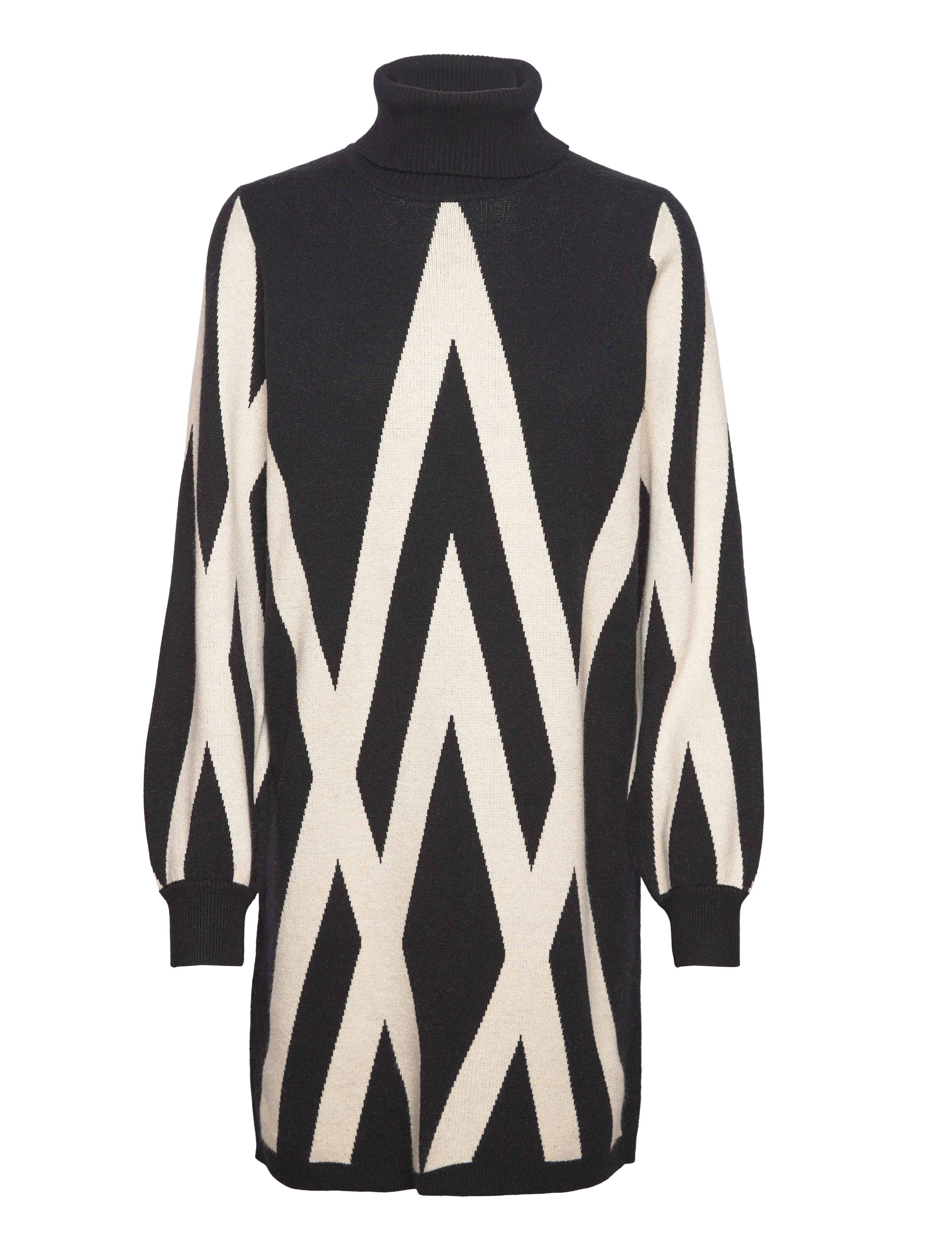 Object OBJRAY L/S KNIT ROLLNECK DRESS AOP NOOS - Kleider - BLACK / black