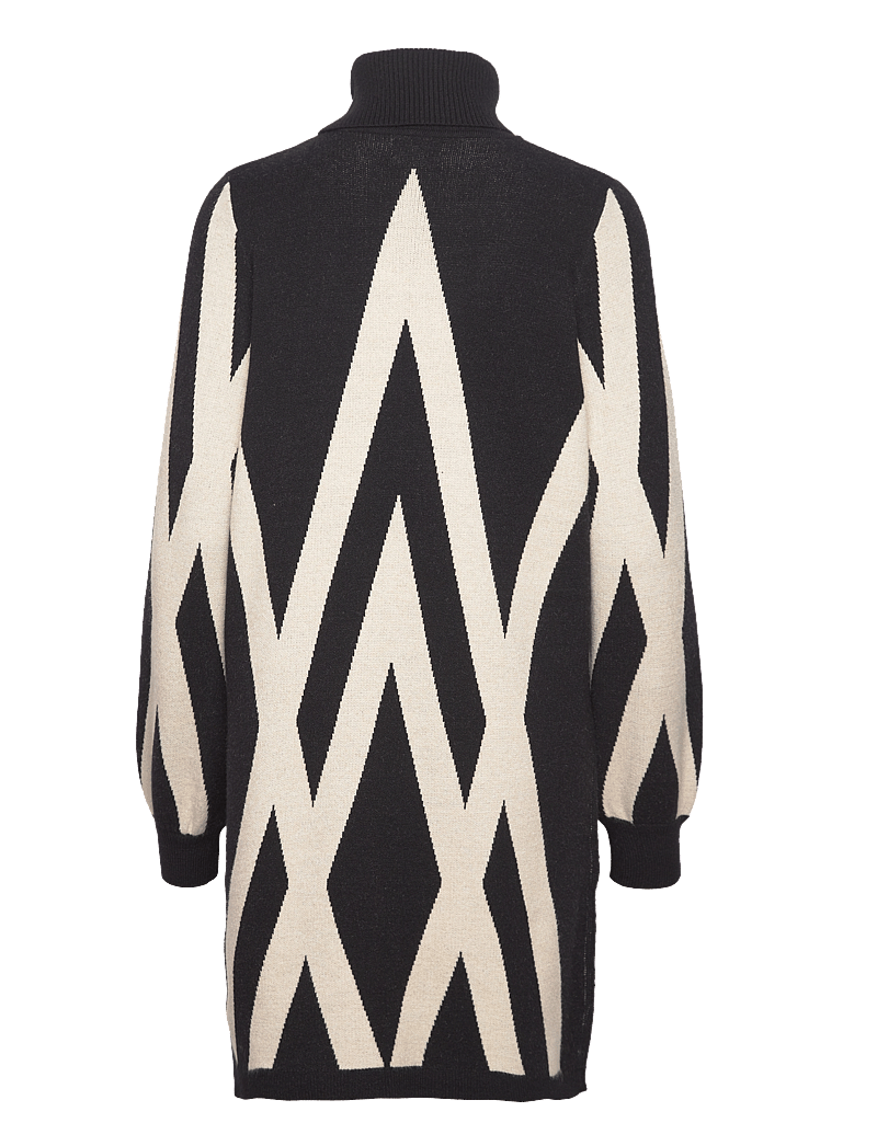 Object - OBJRAY L/S KNIT ROLLNECK DRESS AOP NOOS - kootud kleidid - black - 2