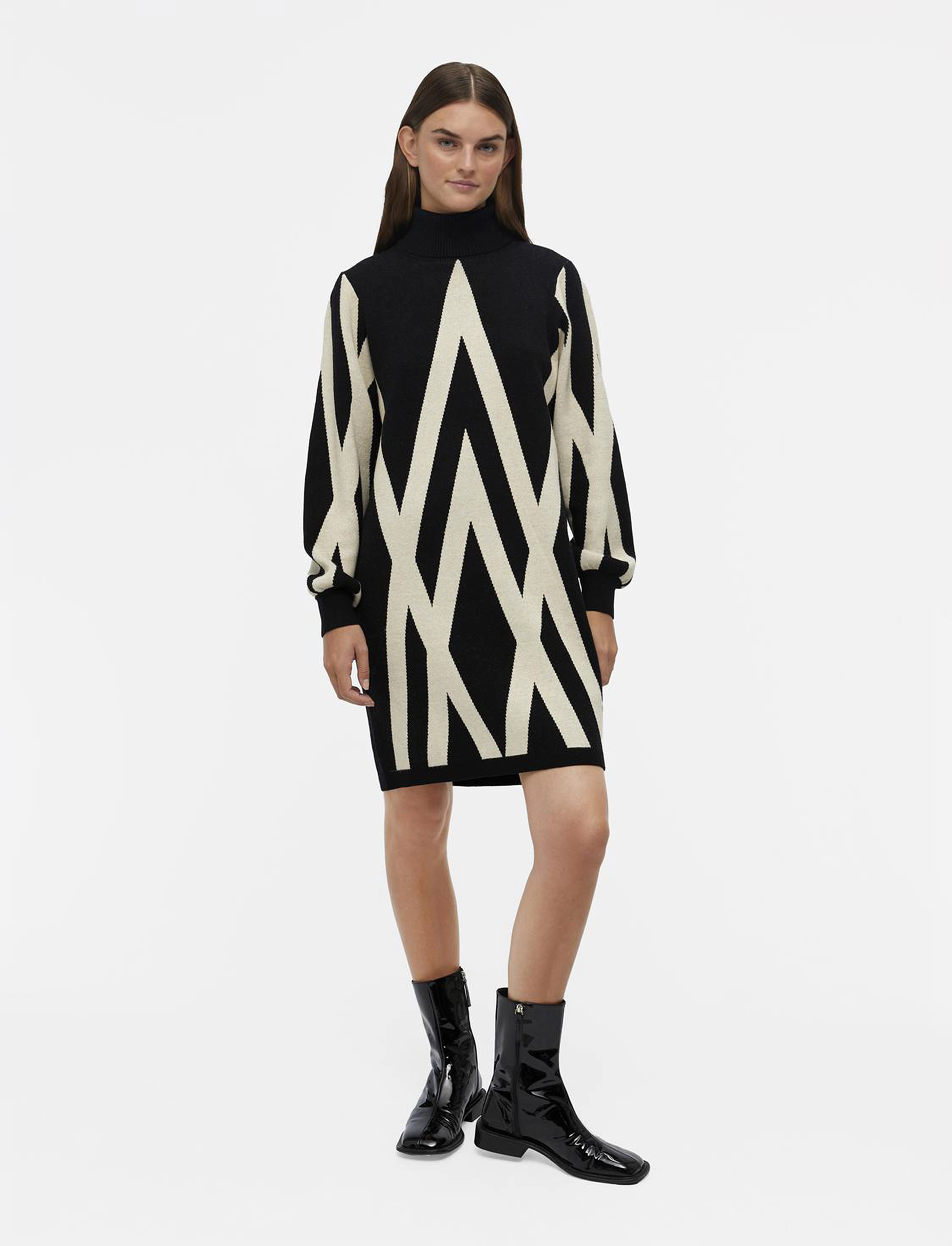 Object - OBJRAY L/S KNIT ROLLNECK DRESS AOP NOOS - strikkjoler - black - 4