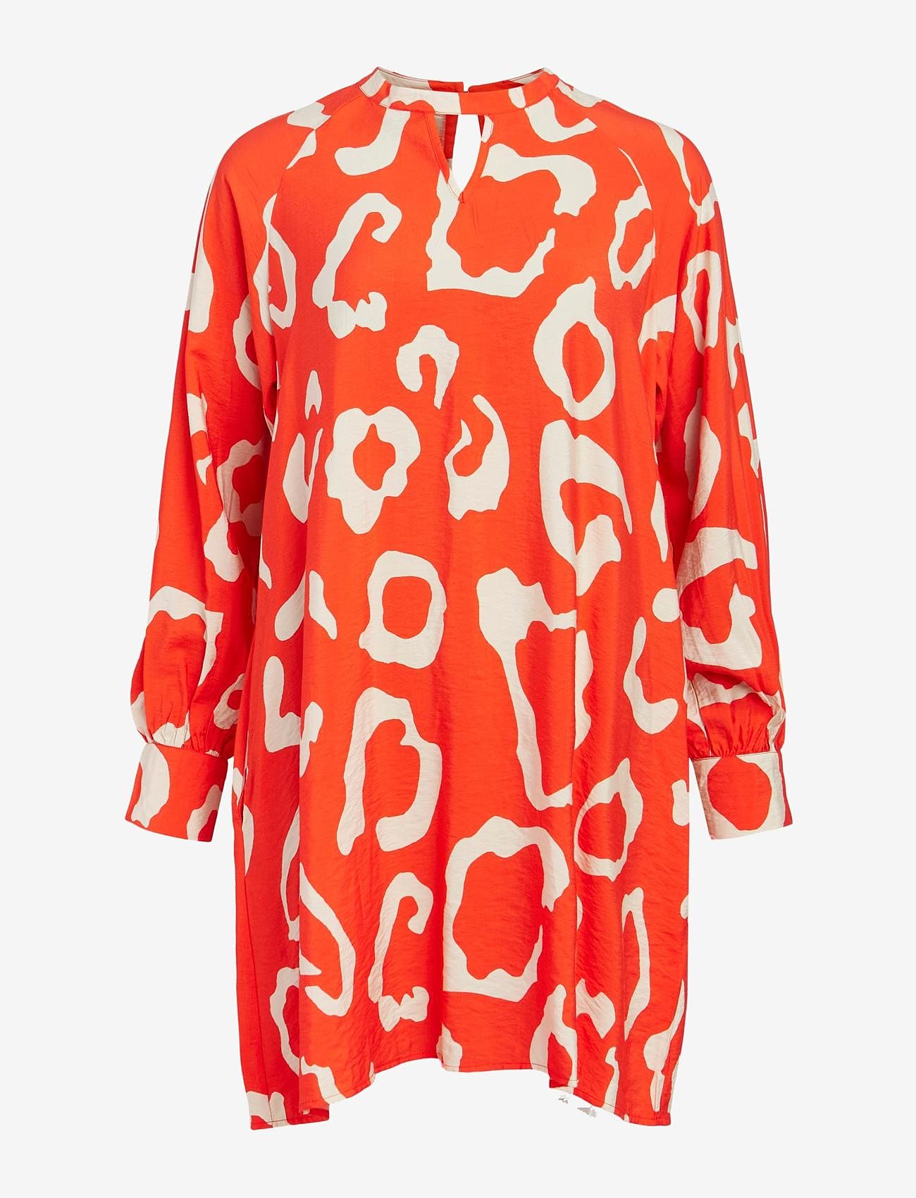 Object - OBJJACIRA L/S SHORT DRESS 126 - krótkie sukienki - hot coral - 0