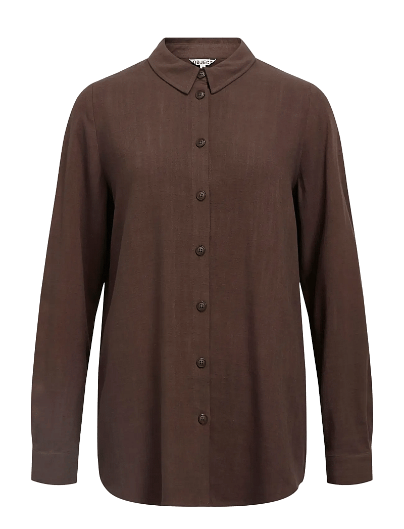 Object - OBJSANNE L/S SHIRT NOOS - langærmede skjorter - seal brown - 1