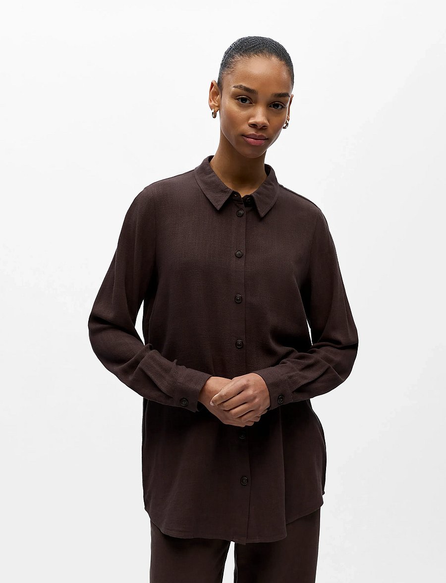 Object - OBJSANNE L/S SHIRT NOOS - seal brown - 0