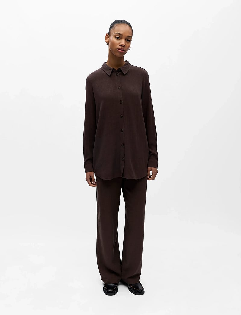 Object - OBJSANNE L/S SHIRT NOOS - langærmede skjorter - seal brown - 4