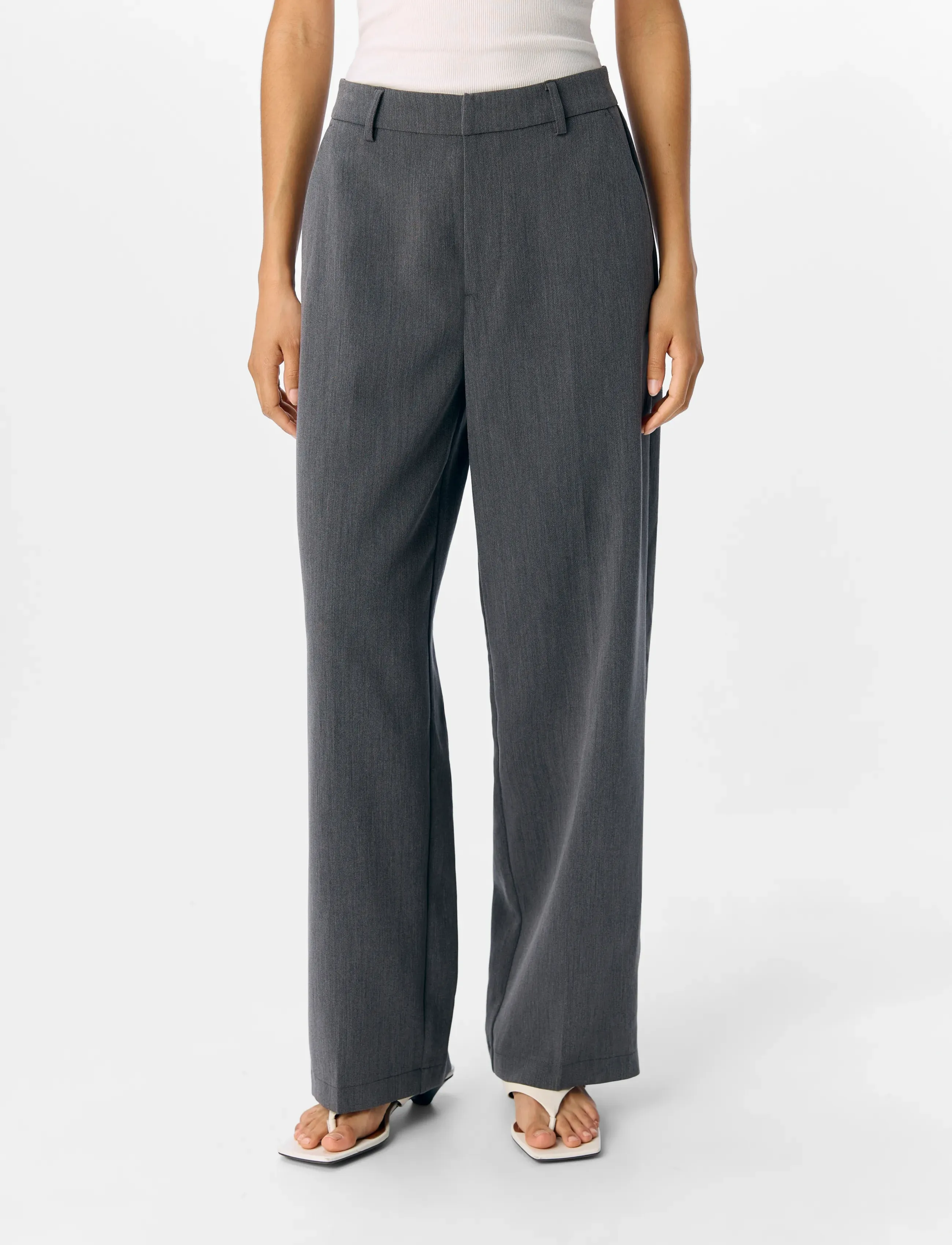 Object OBJSIGRID HW CASUAL PANT NOOS - Hosen mit weitem Bein - MEDIUM GREY MELANGE / grey