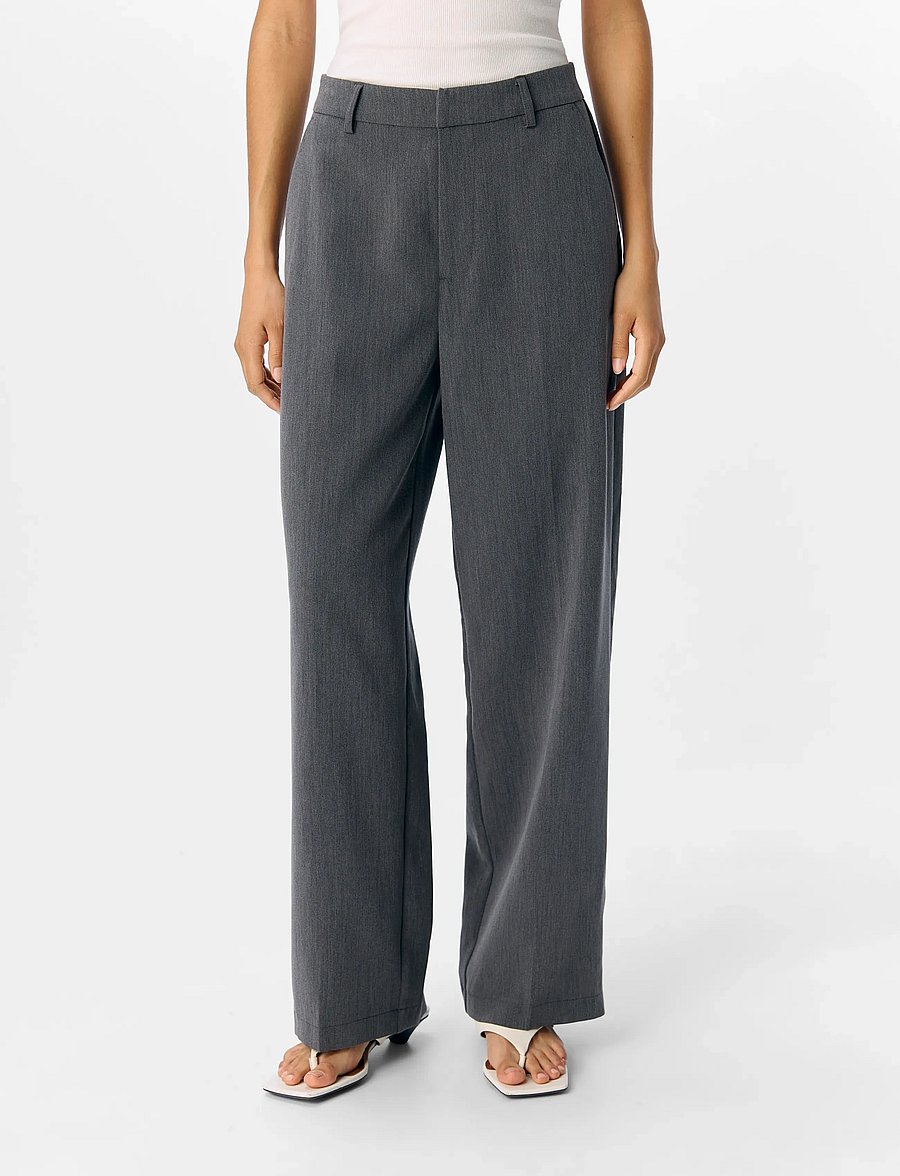 Object - OBJSIGRID HW CASUAL PANT NOOS - laia säärega püksid - medium grey melange - 0