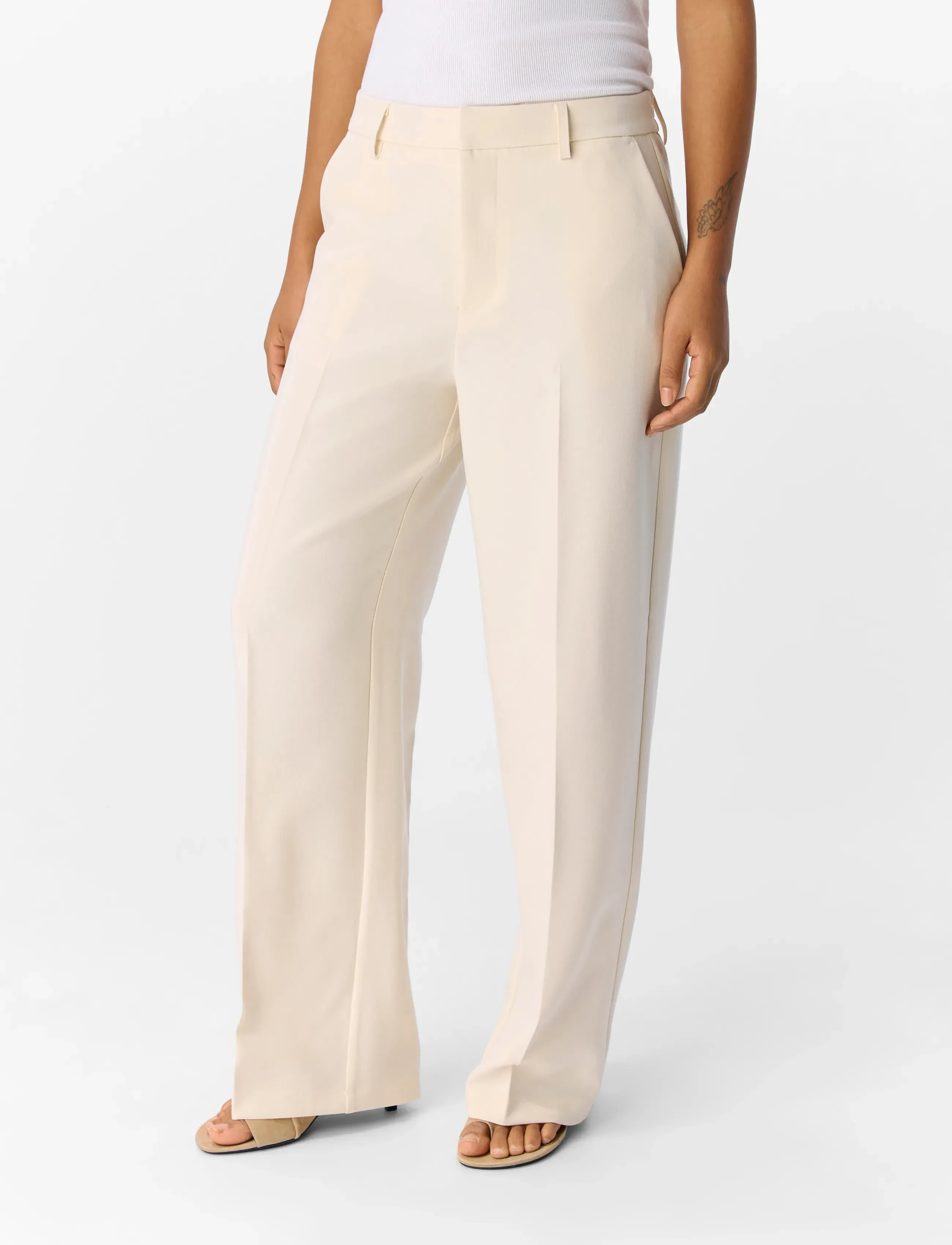 Object Objsigrid Hw Casual Pant Noos, 38, Trousers, Creme - Wide Leg, Frauen
