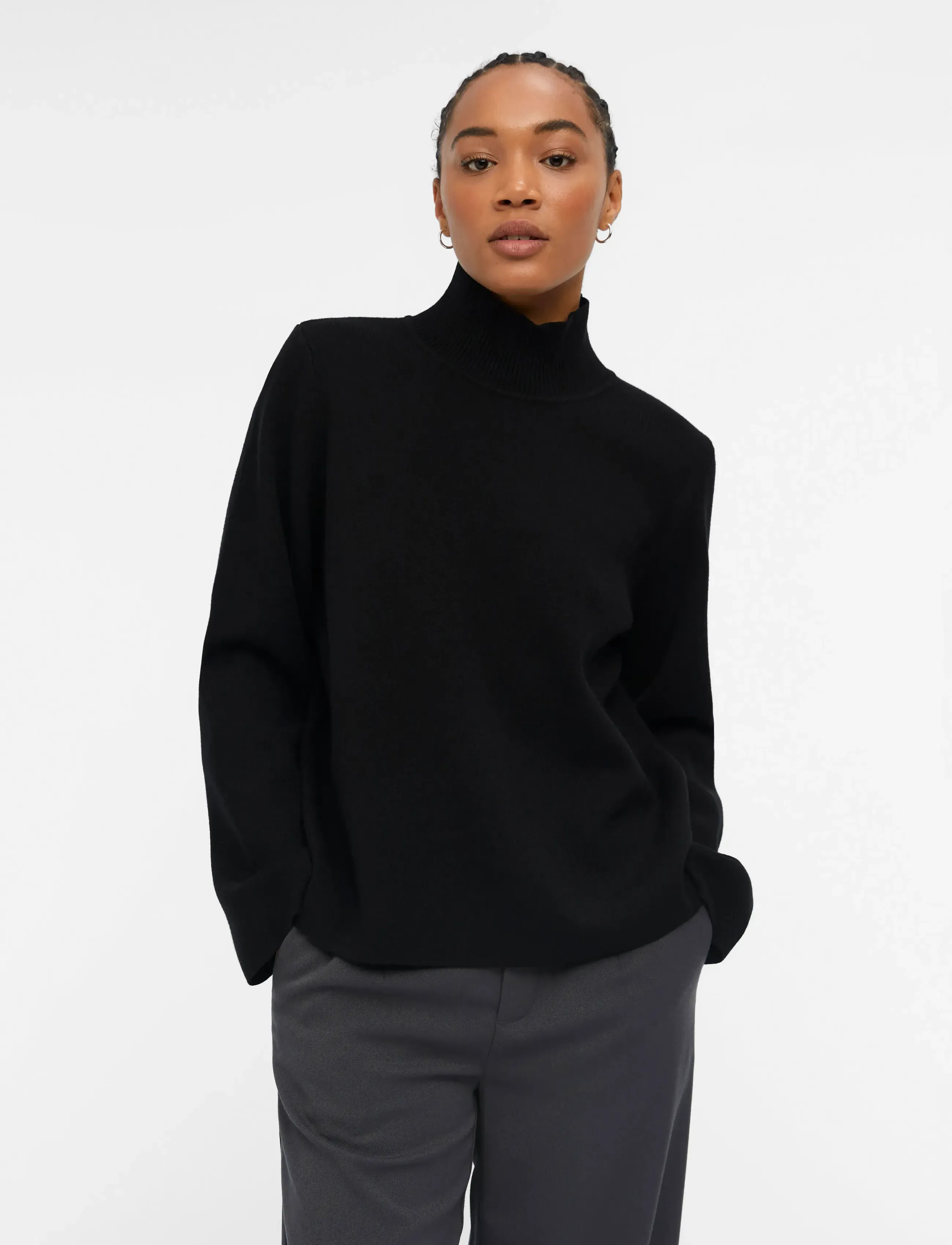 Object Objreynard High Neck Pullover Noos, L, Knitwear, Schwarz - Jumpers, Frauen