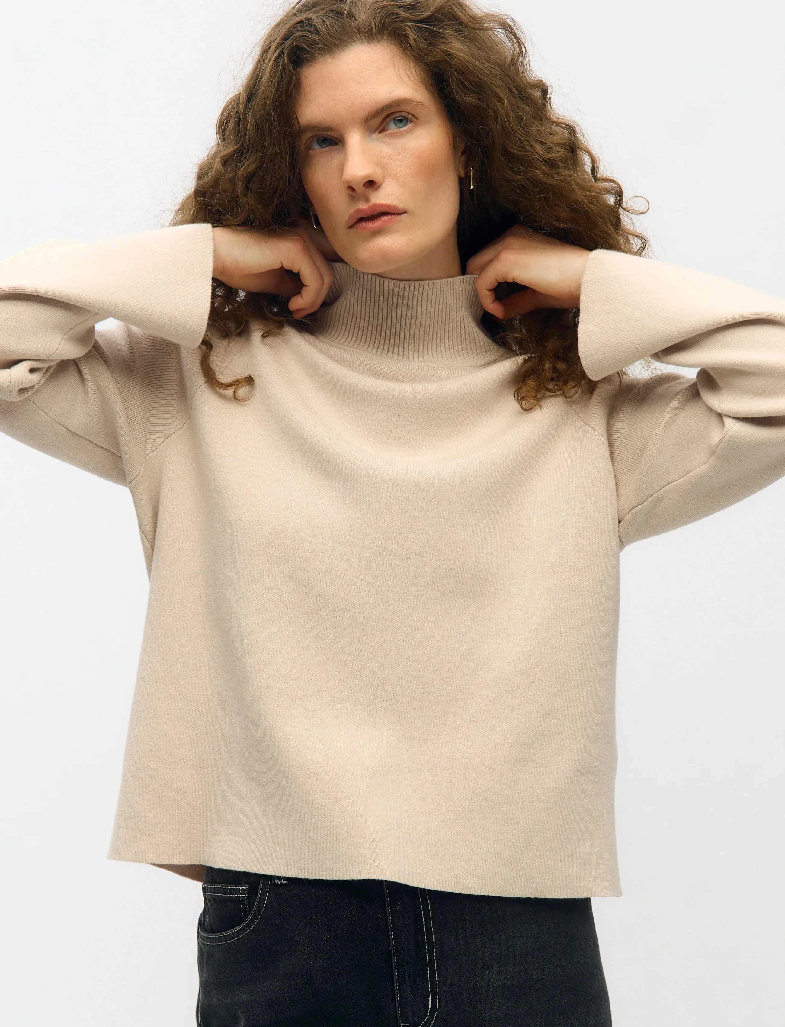 Object Objreynard High Neck Pullover Noos, M, Beige, Strik > Trøjer, Dame