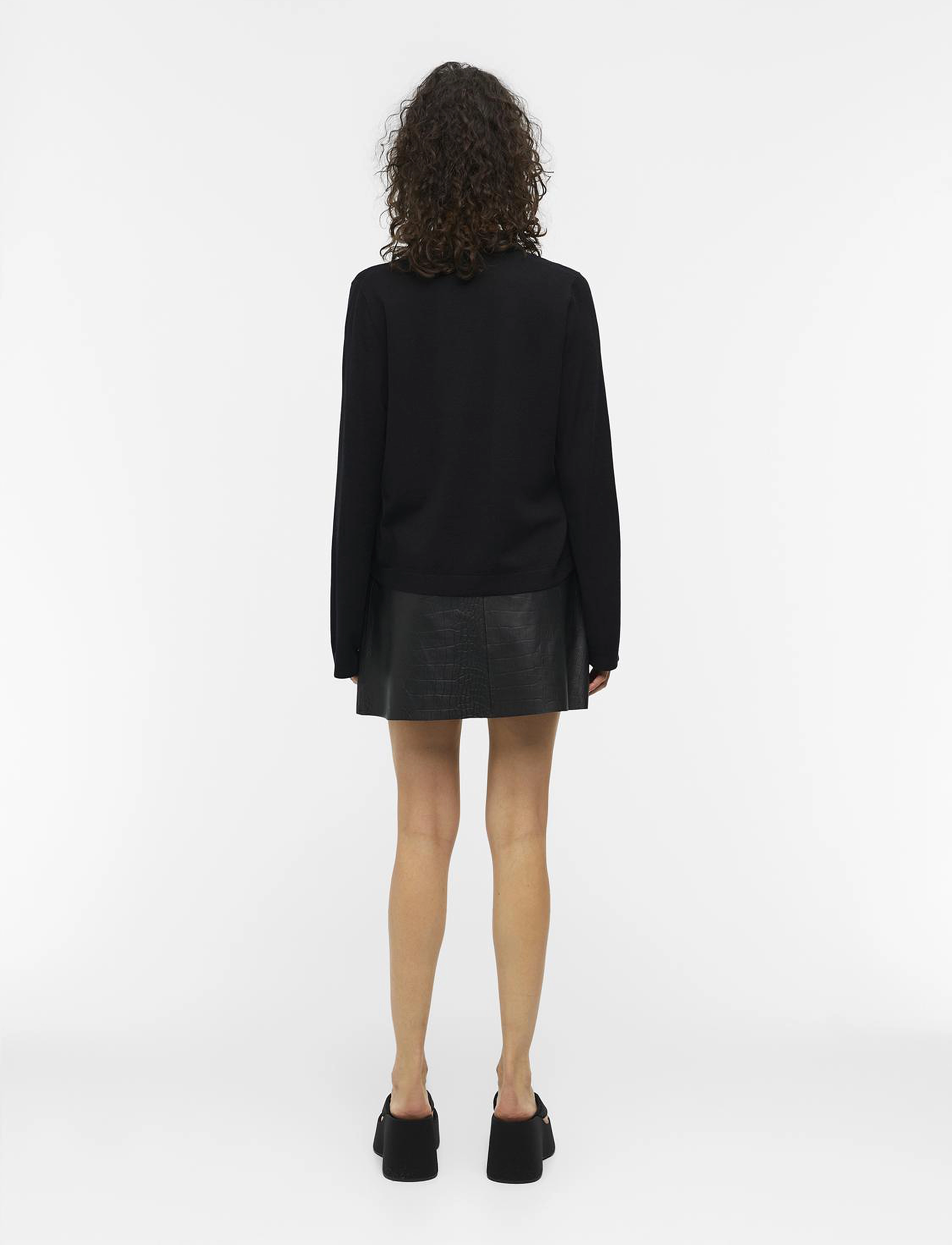 Object - OBJTHESS L/S V-NECK KNIT POLO NOOS - black - 2