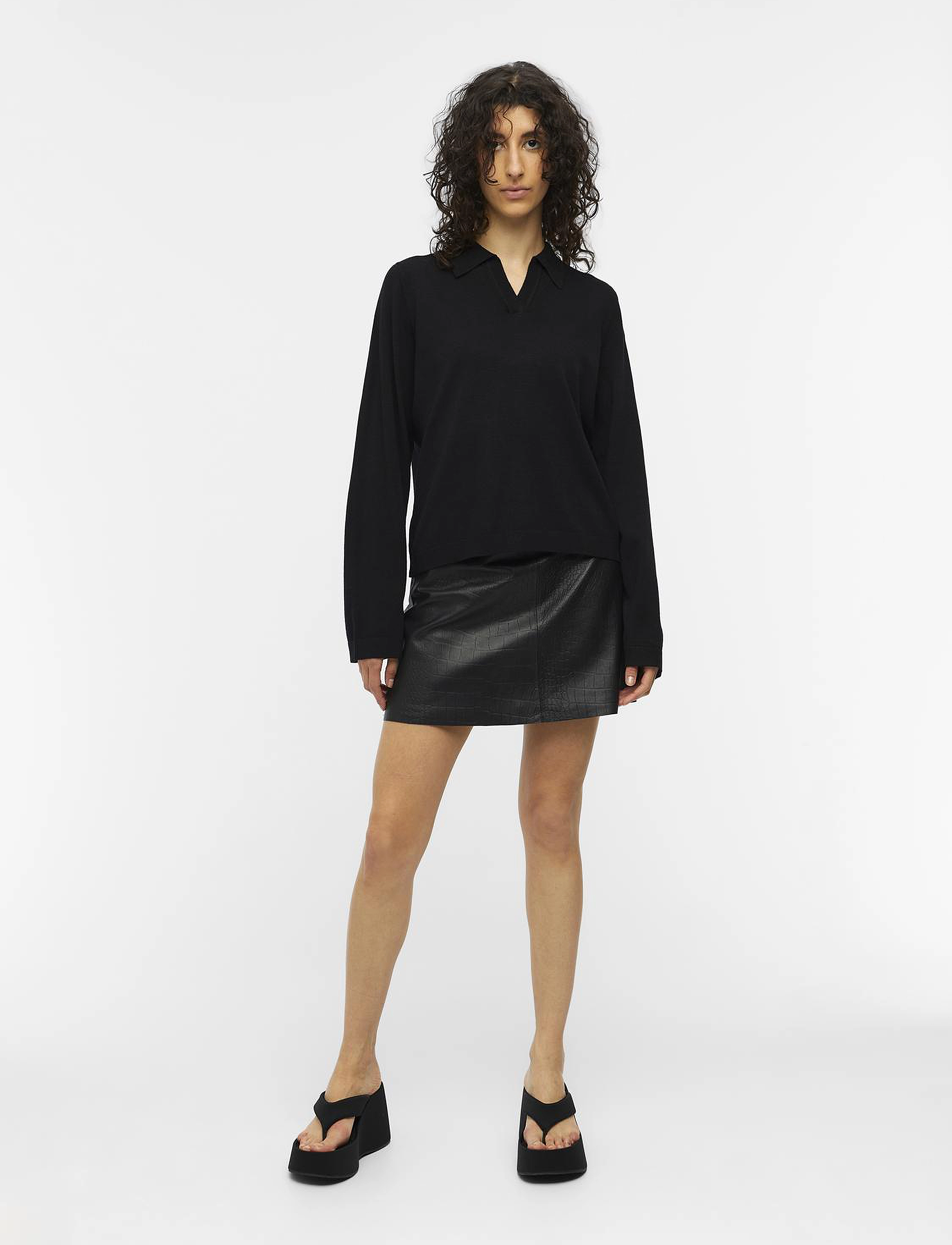 Object - OBJTHESS L/S V-NECK KNIT POLO NOOS - black - 3