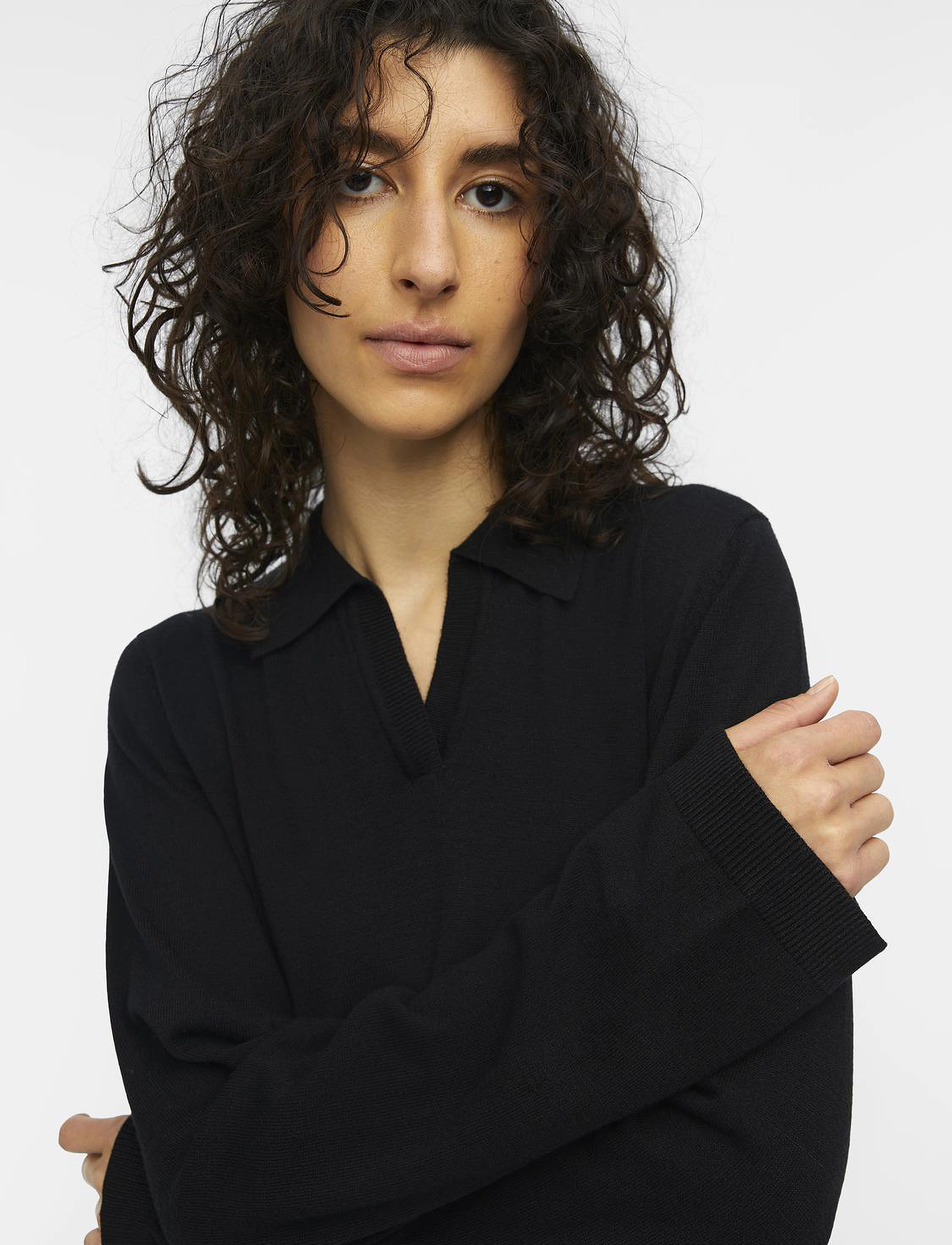 Object - OBJTHESS L/S V-NECK KNIT POLO NOOS - black - 4