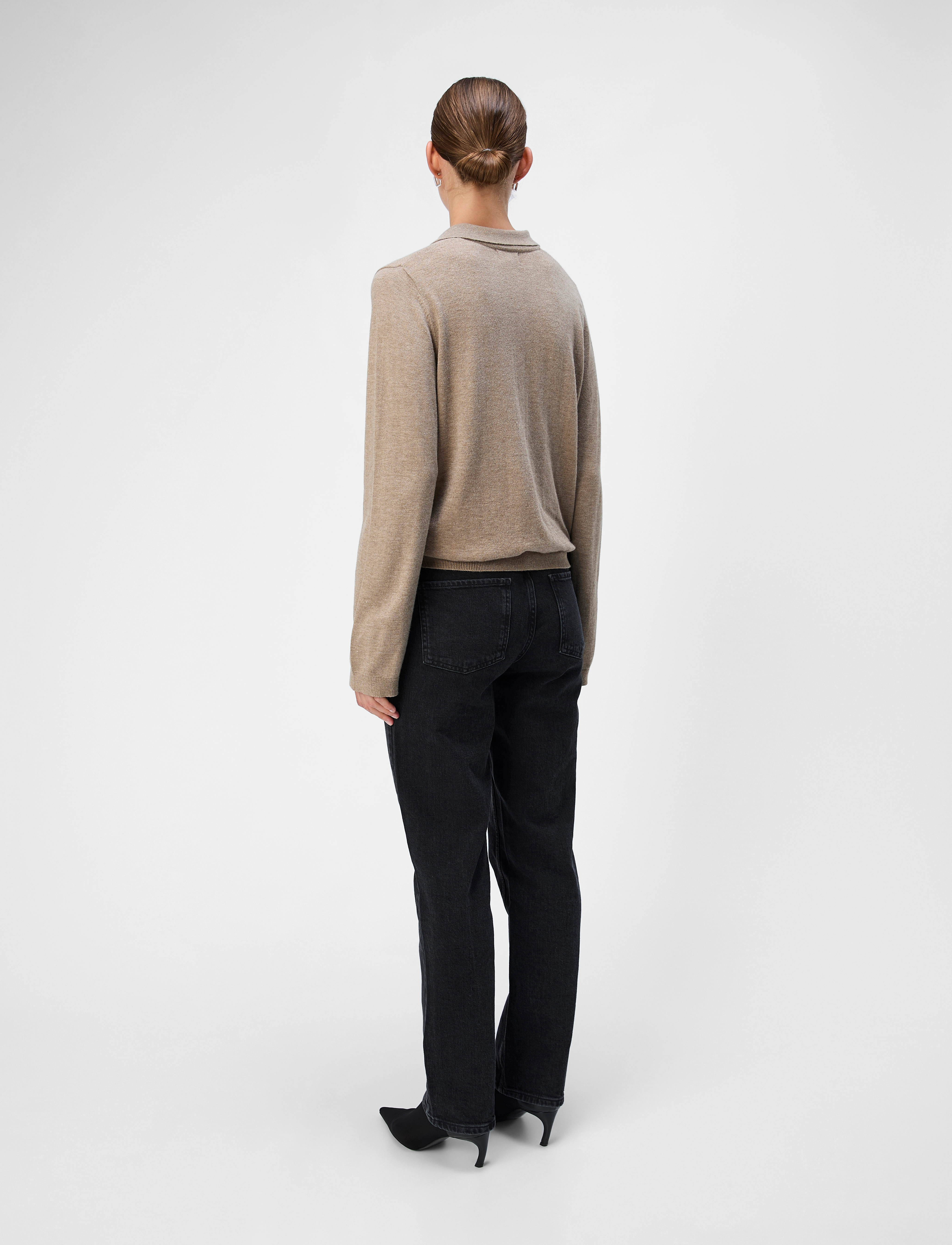Object - OBJTHESS L/S V-NECK KNIT POLO NOOS - fossil - 2